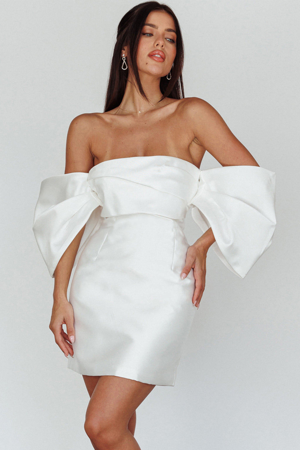 Magnolia Off-Shoulder Mini Dress White by Selfie Leslie Australia