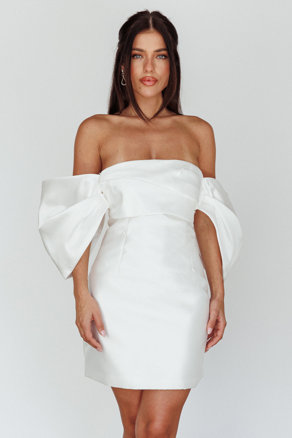 Magnolia Off-Shoulder Mini Dress White by Selfie Leslie Australia
