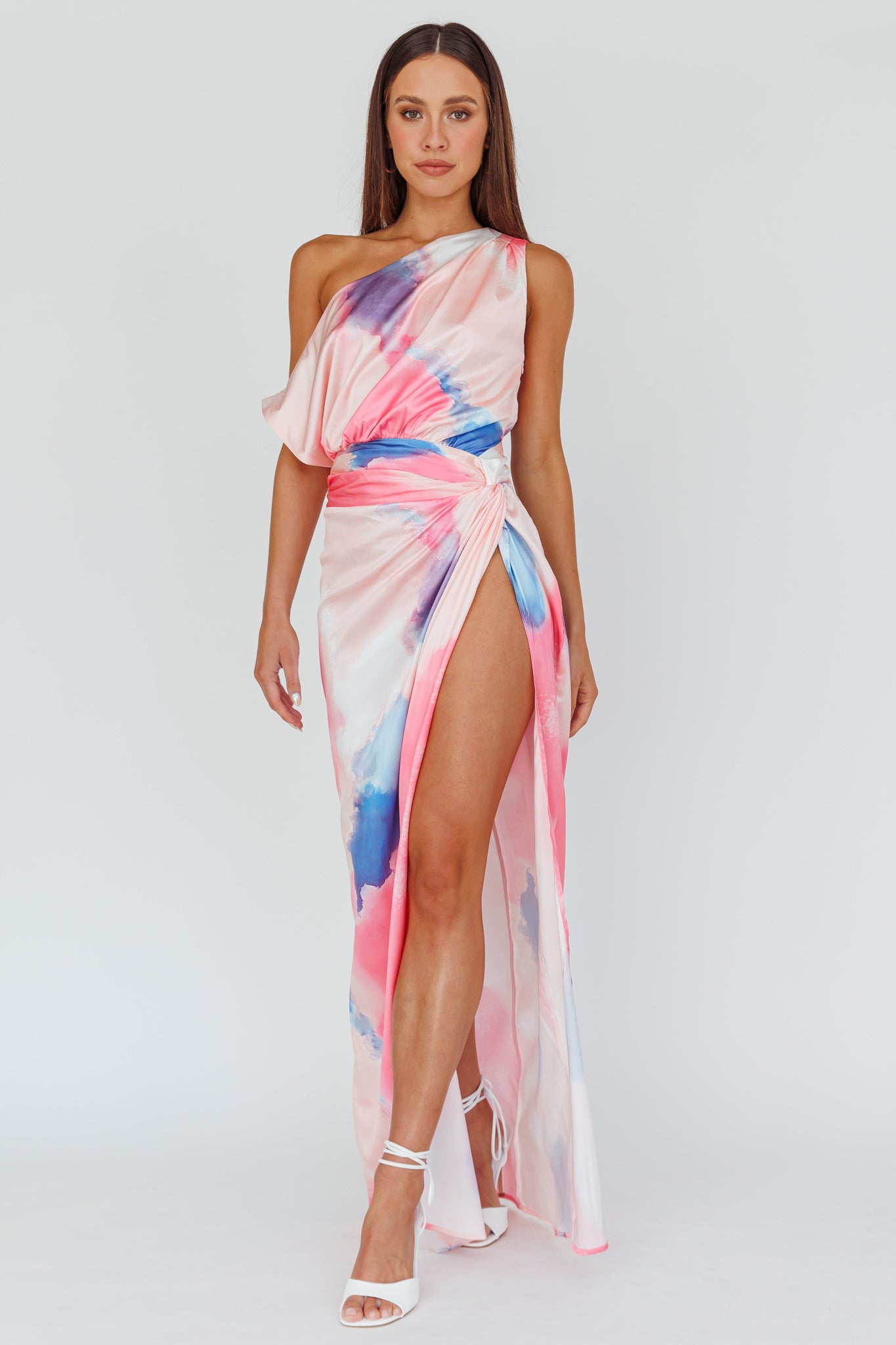 Charm Me Thigh Split Maxi Dress Pink/Blue by Selfie Leslie Australia