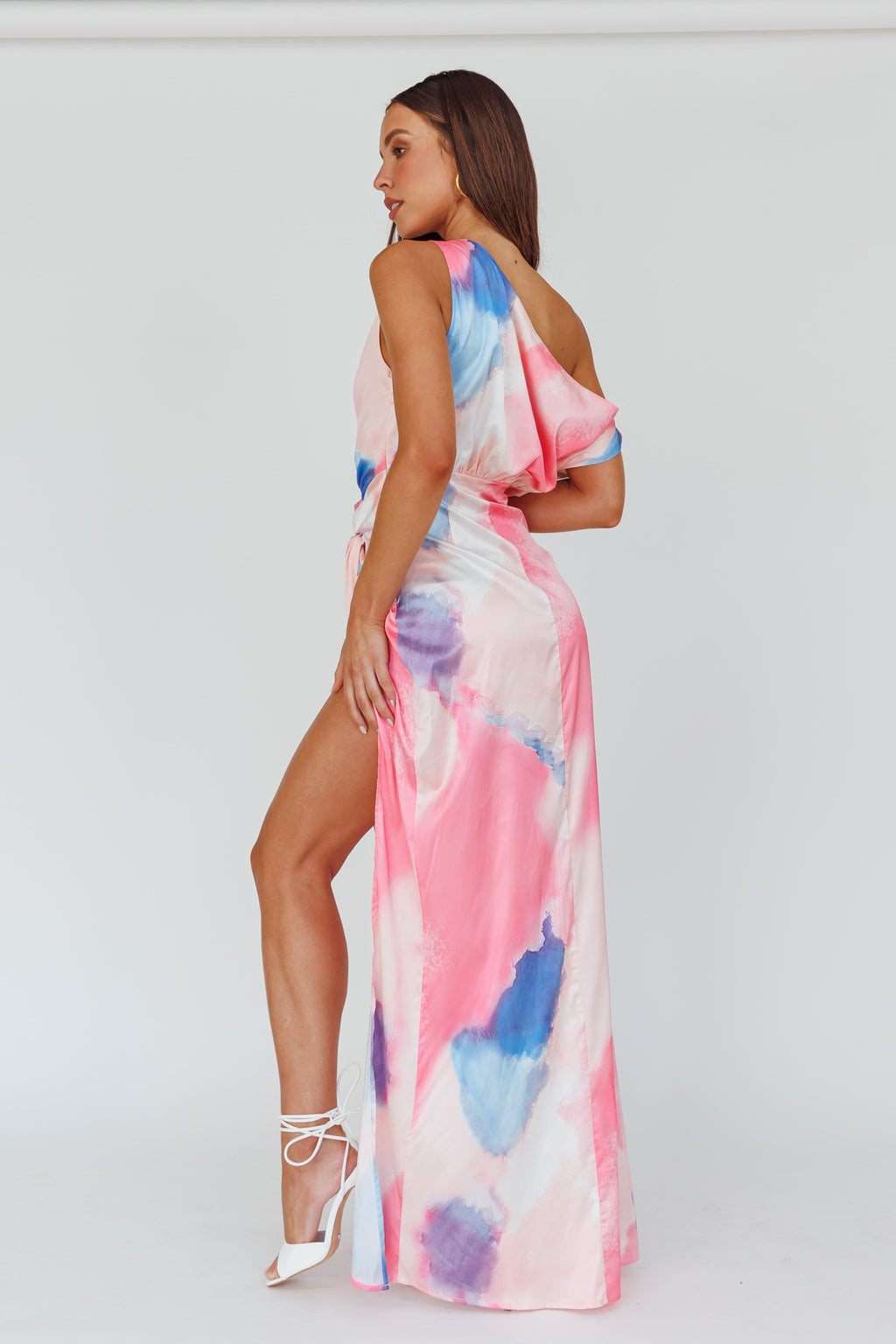 Charm Me Thigh Split Maxi Dress Pink/Blue by Selfie Leslie Australia