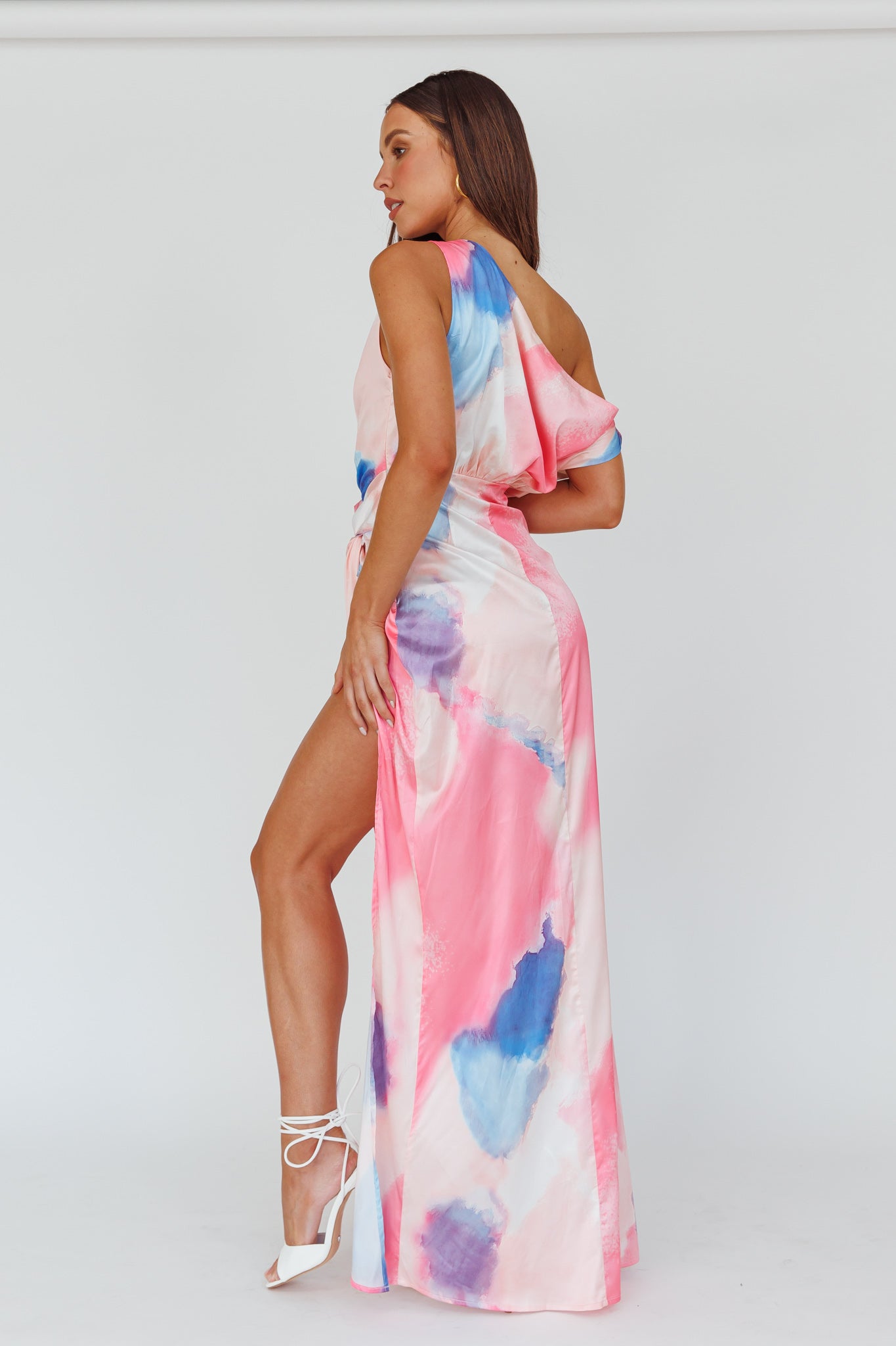 Charm Me Thigh Split Maxi Dress Pink/Blue by Selfie Leslie Australia