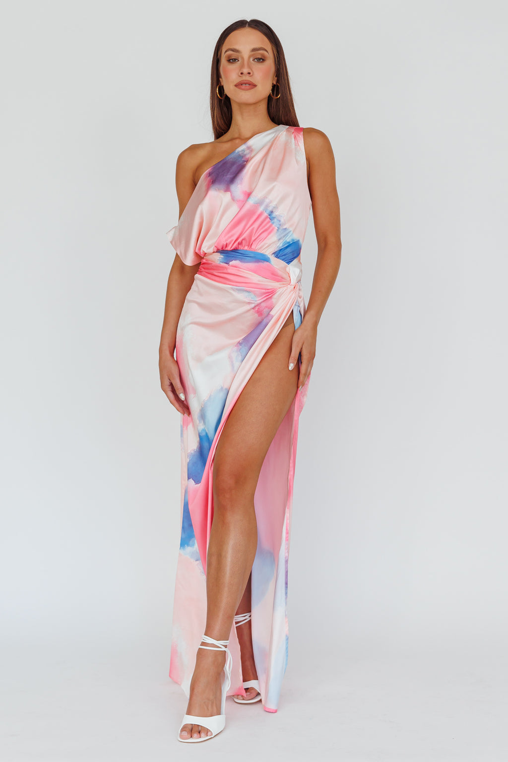 Charm Me Thigh Split Maxi Dress Pink/Blue by Selfie Leslie Australia