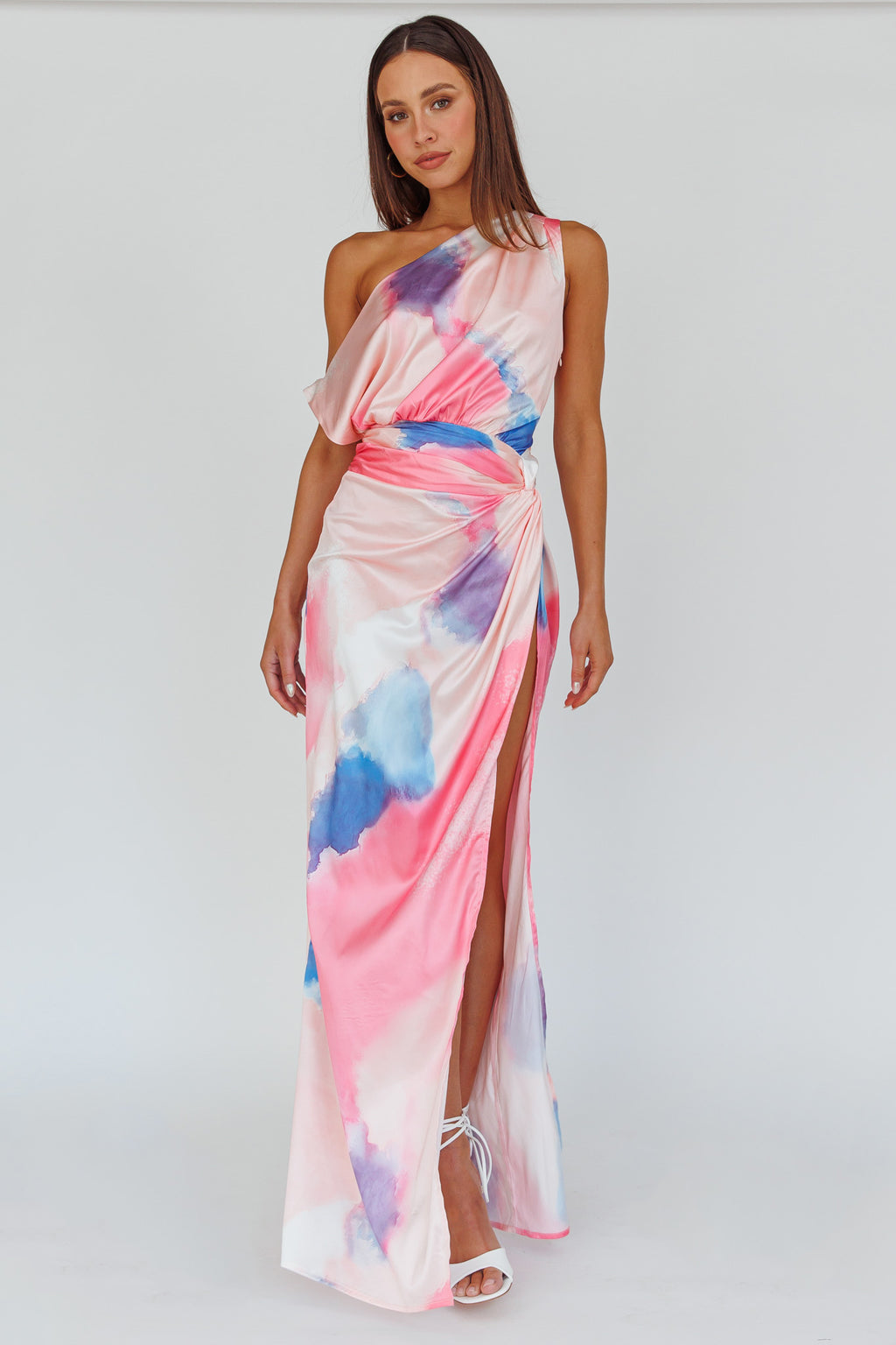 Charm Me Thigh Split Maxi Dress Pink/Blue by Selfie Leslie Australia