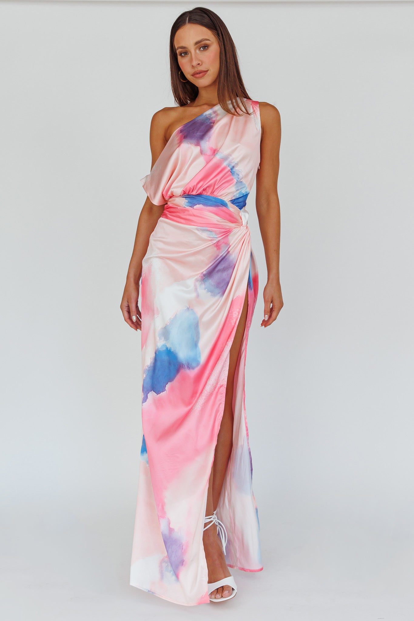 Charm Me Thigh Split Maxi Dress Pink/Blue by Selfie Leslie Australia