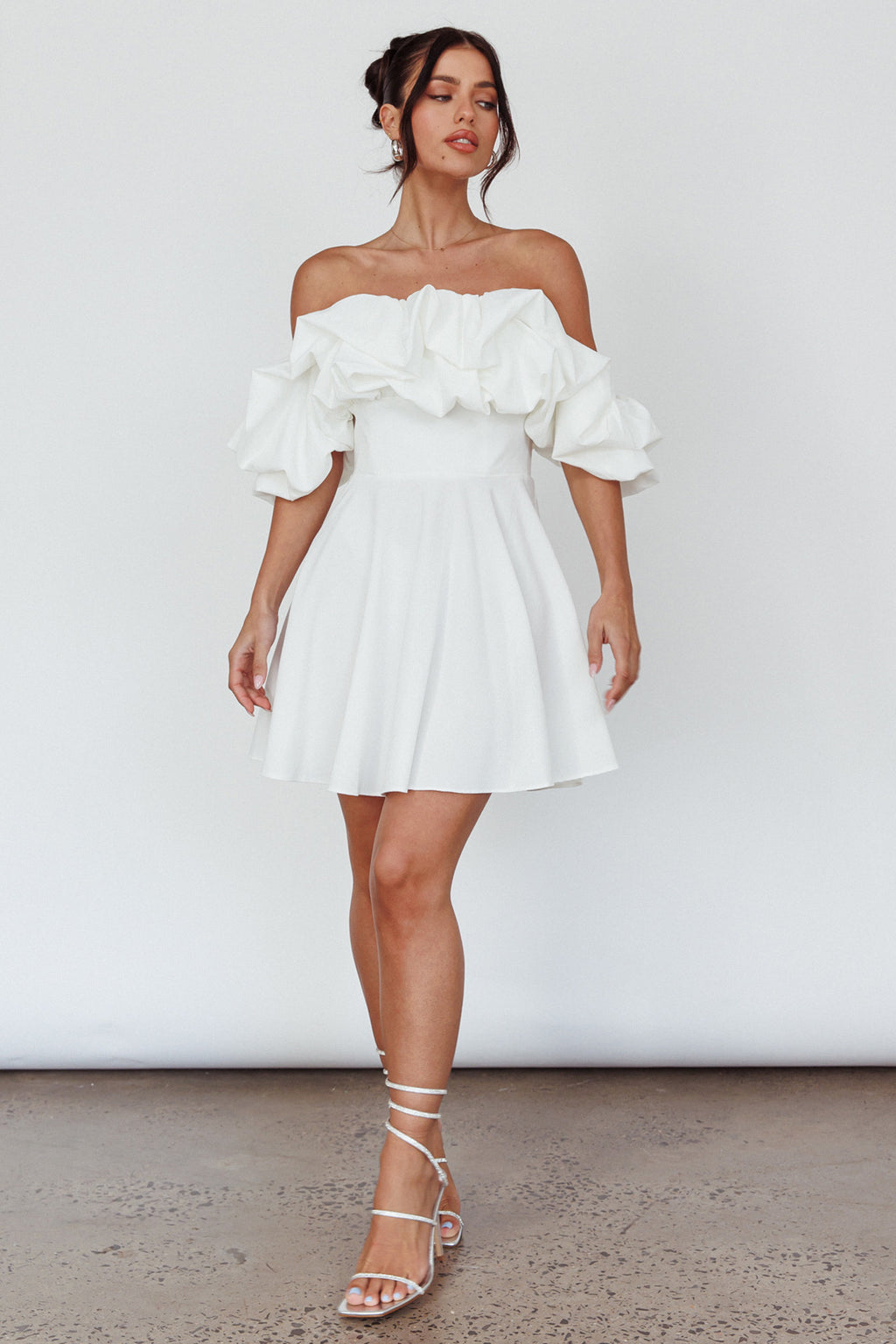 Kailynn Off-Shoulder A-Line Mini Dress White by Selfie Leslie Australia
