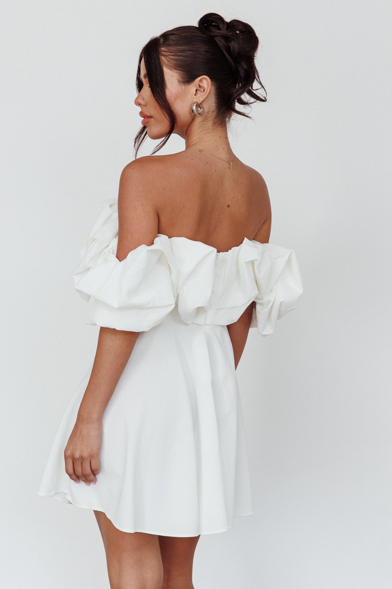 Kailynn Off-Shoulder A-Line Mini Dress White by Selfie Leslie Australia