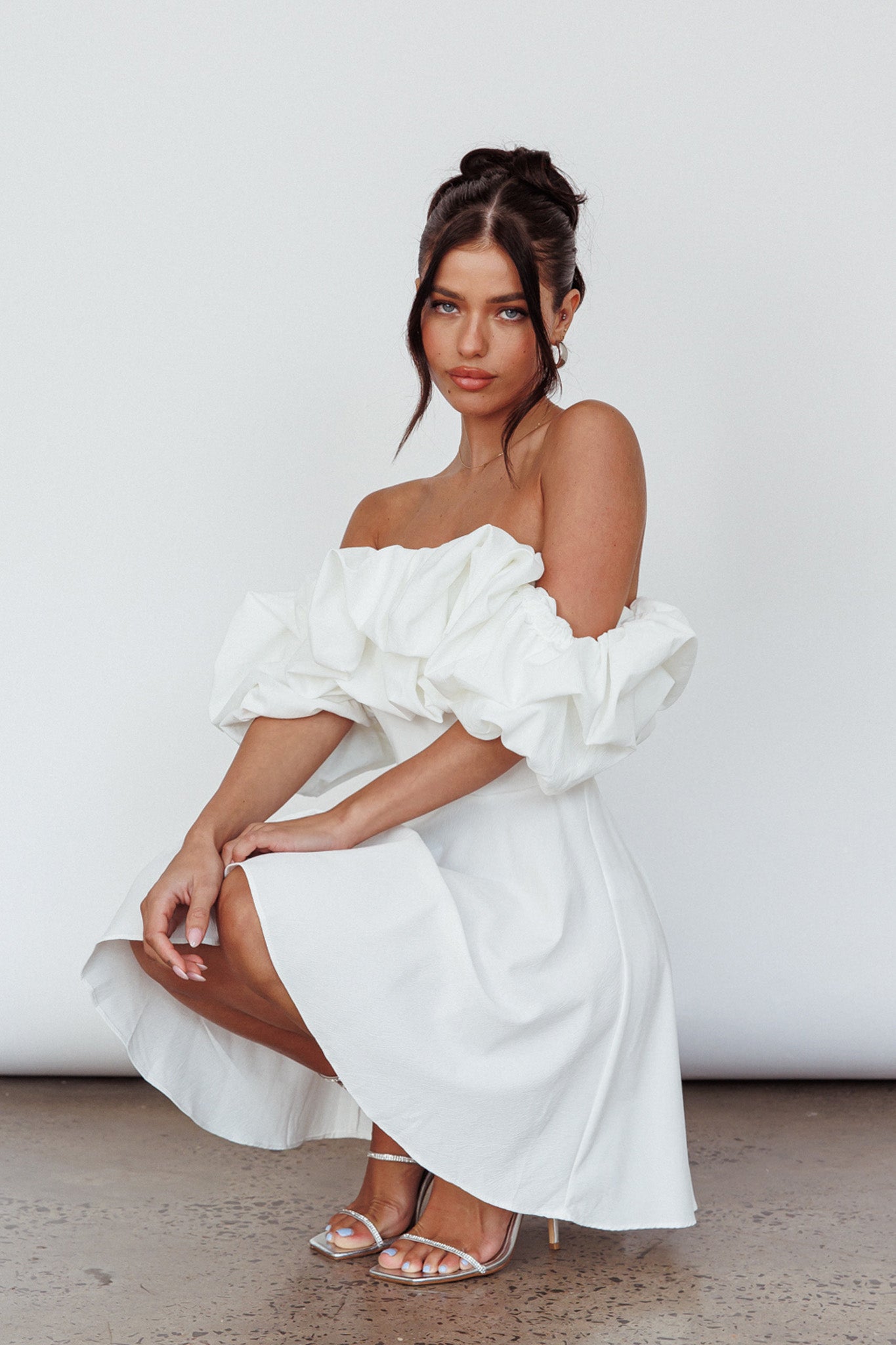 Kailynn Off-Shoulder A-Line Mini Dress White by Selfie Leslie Australia