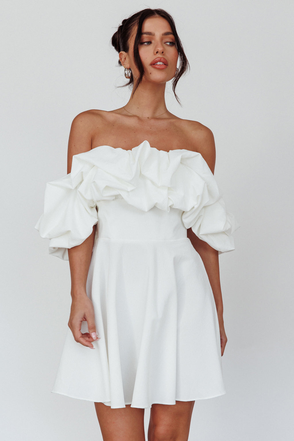 Kailynn Off-Shoulder A-Line Mini Dress White by Selfie Leslie Australia