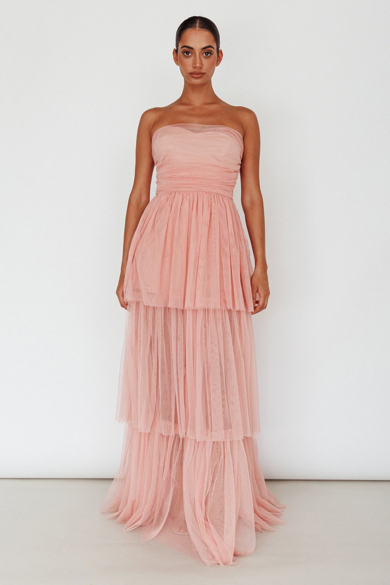 Haeven Tiered Strapless Maxi Dress Blush by Selfie Leslie Australia