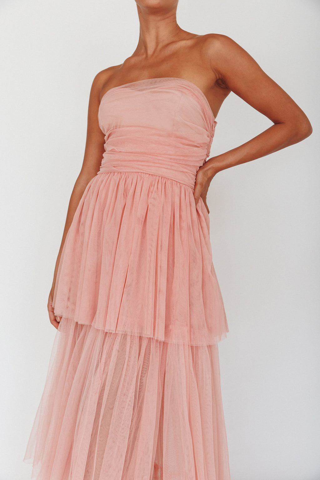 Haeven Tiered Strapless Maxi Dress Blush by Selfie Leslie Australia