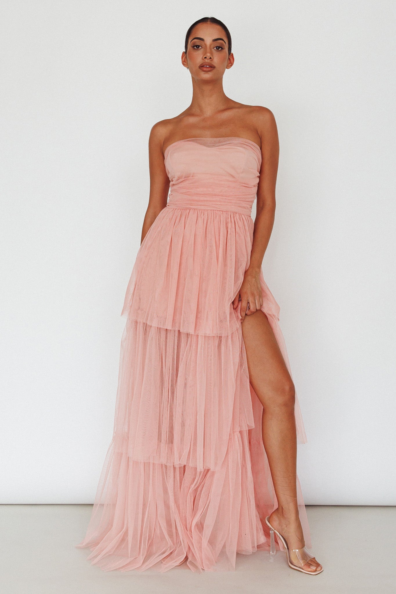 Haeven Tiered Strapless Maxi Dress Blush by Selfie Leslie Australia