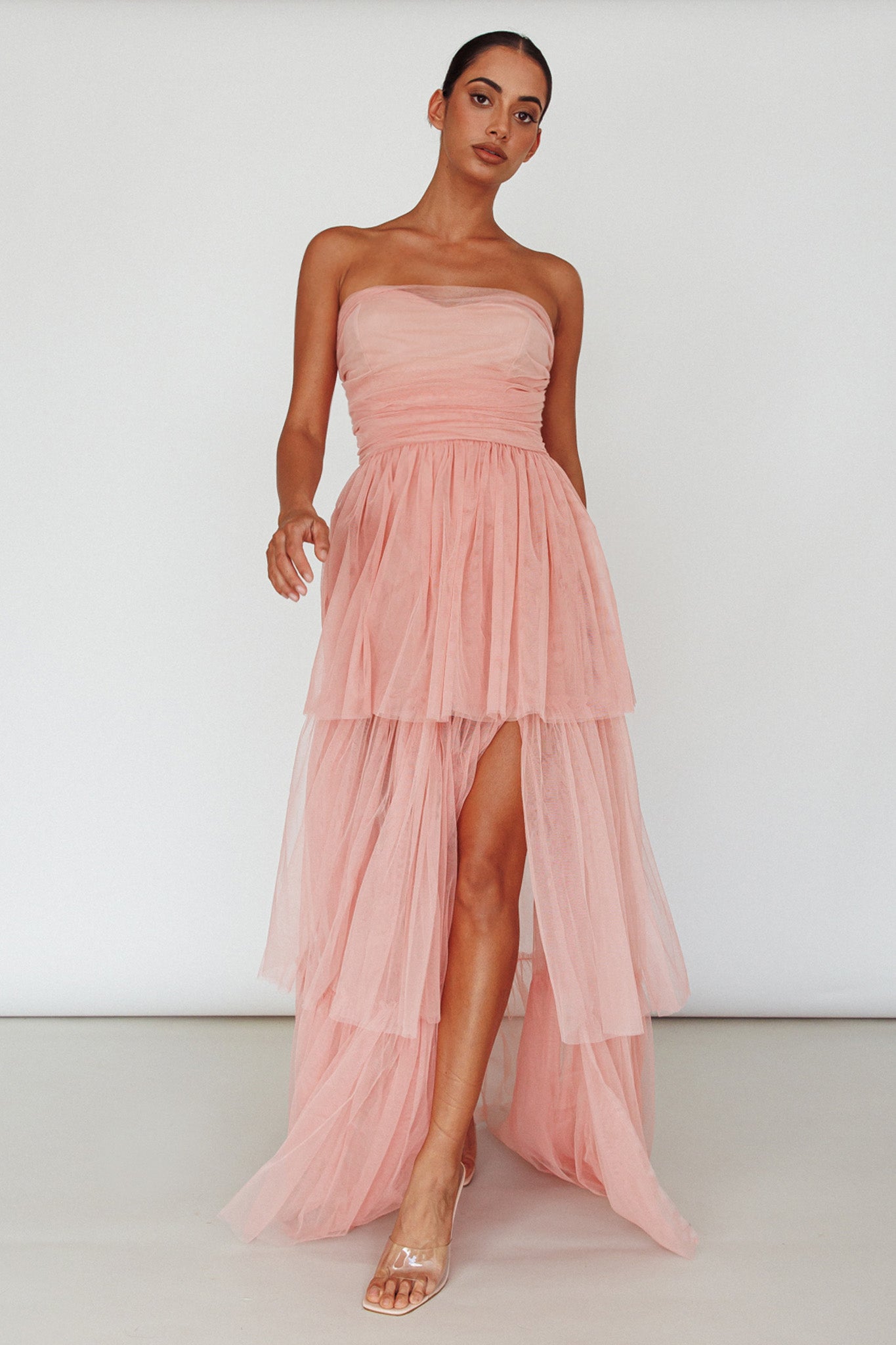 Haeven Tiered Strapless Maxi Dress Blush by Selfie Leslie Australia