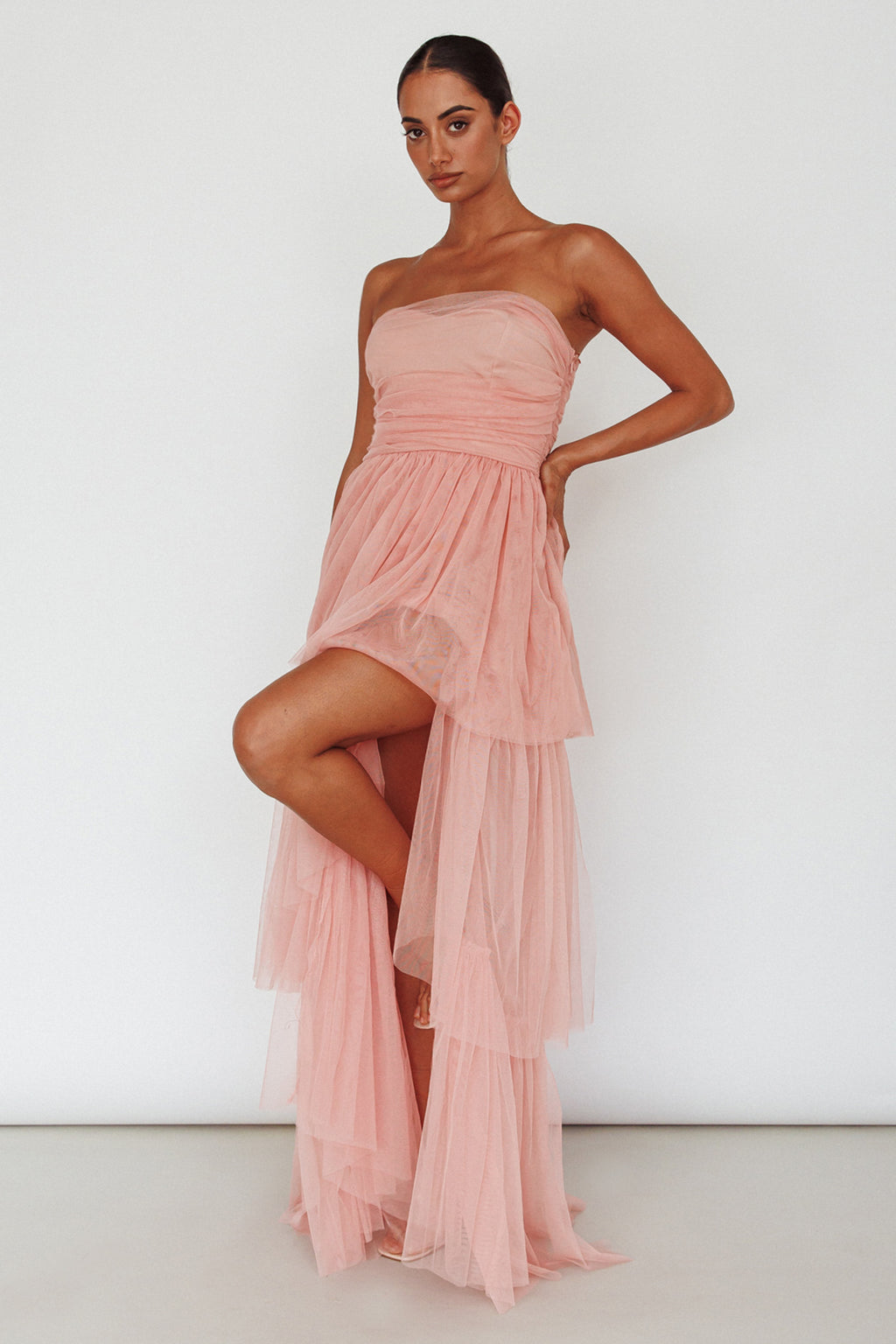Haeven Tiered Strapless Maxi Dress Blush by Selfie Leslie Australia