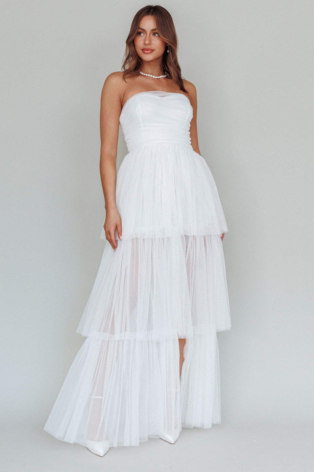 Haeven Tiered Strapless Maxi Dress White by Selfie Leslie Australia