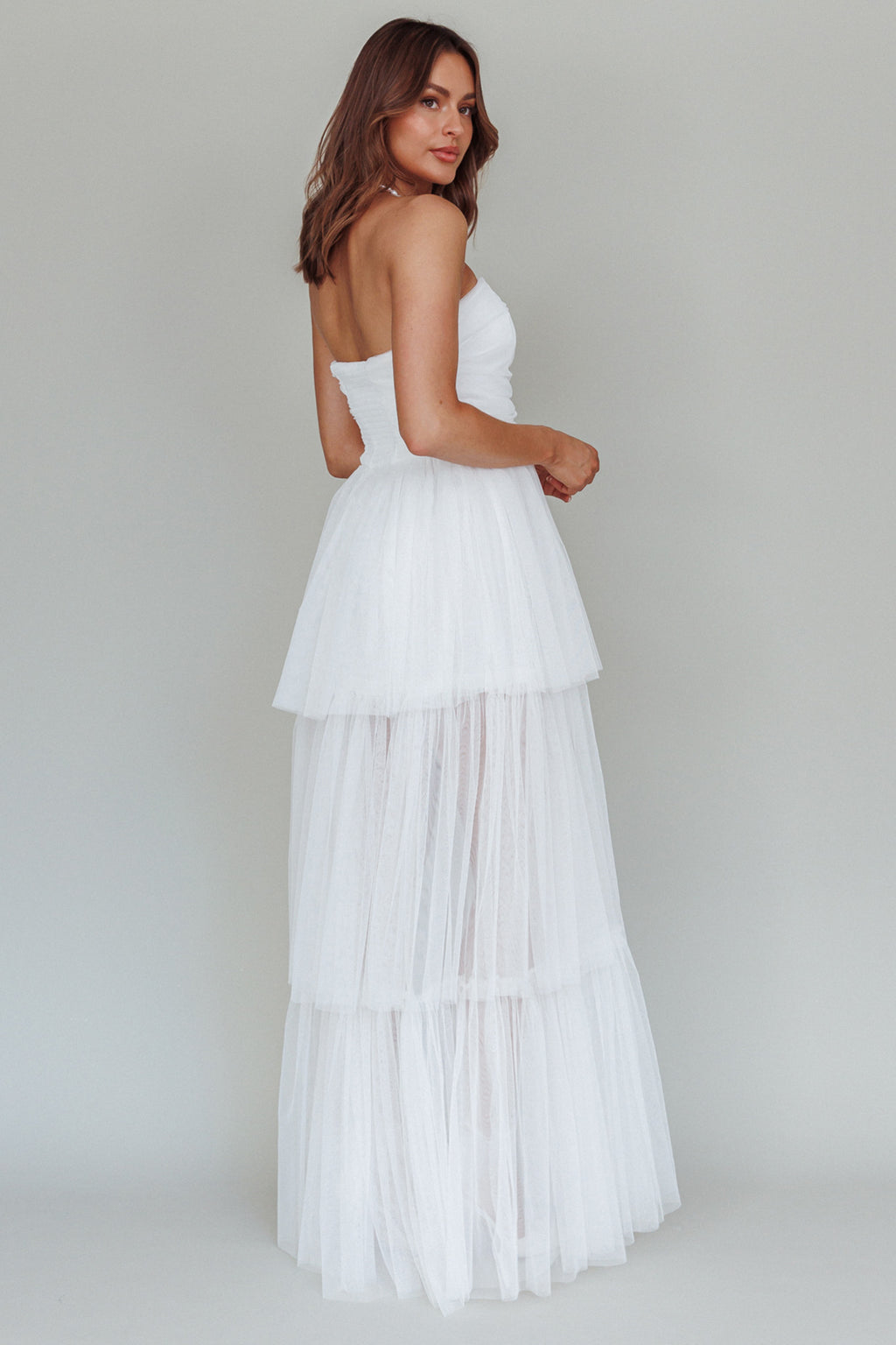 Haeven Tiered Strapless Maxi Dress White by Selfie Leslie Australia