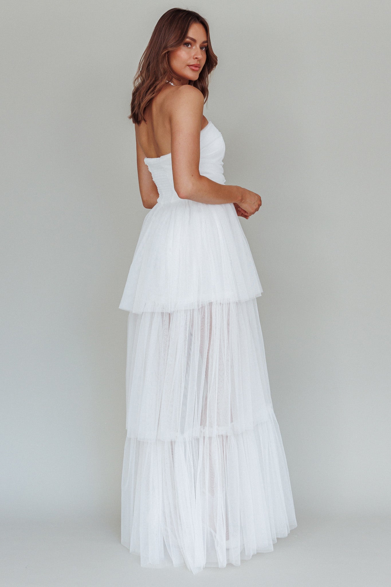 Haeven Tiered Strapless Maxi Dress White by Selfie Leslie Australia