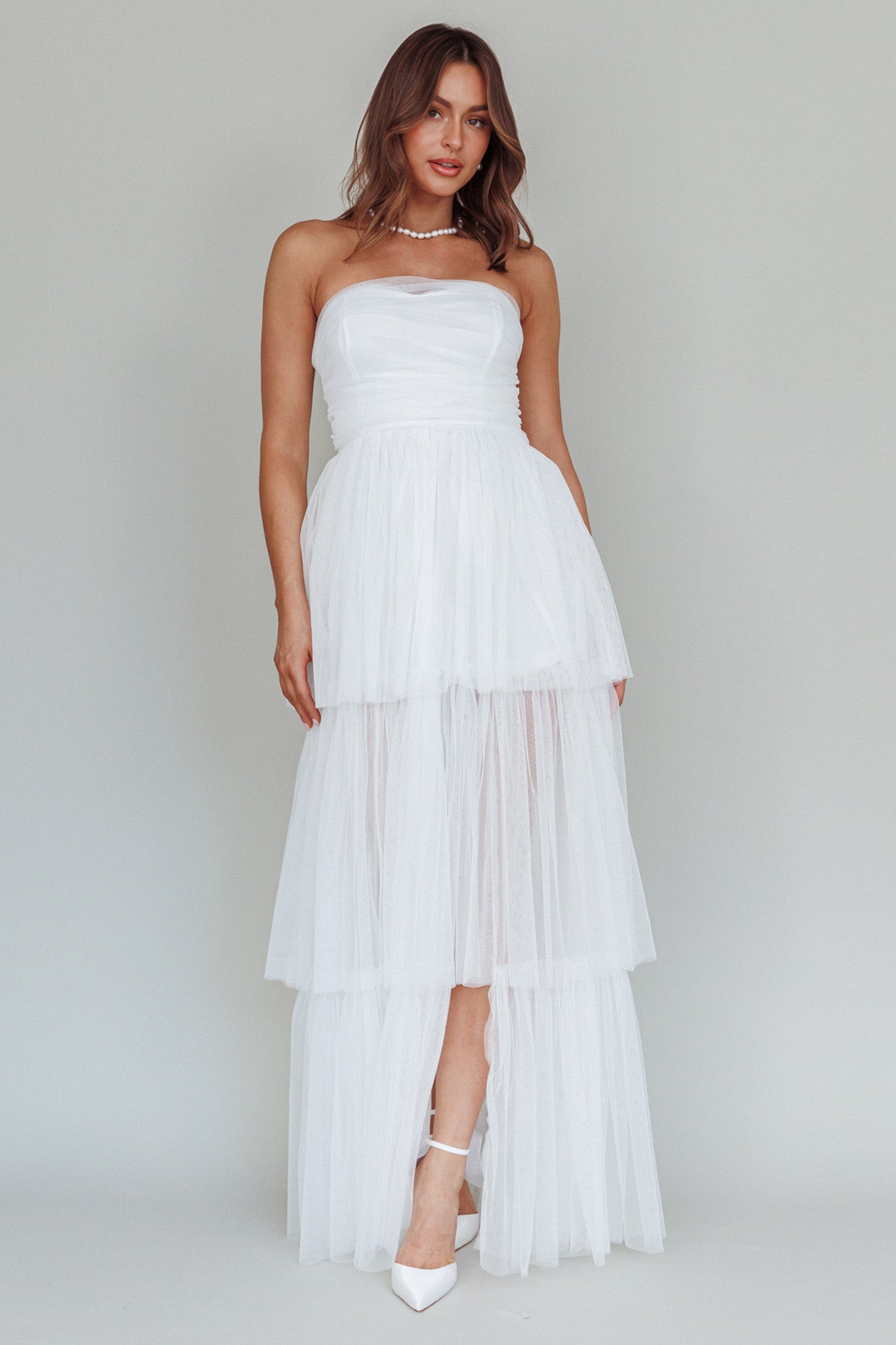Haeven Tiered Strapless Maxi Dress White by Selfie Leslie Australia
