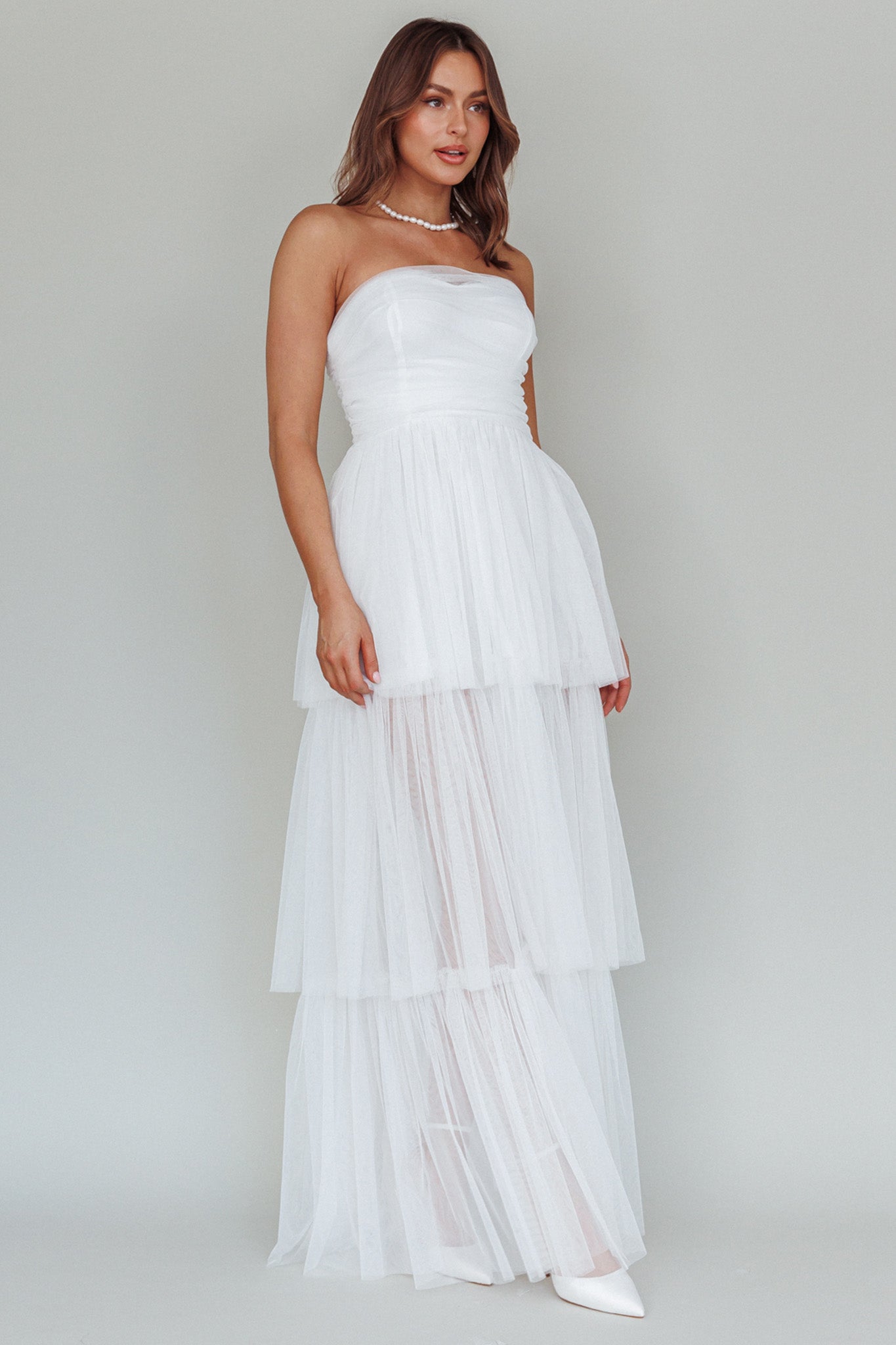 Haeven Tiered Strapless Maxi Dress White by Selfie Leslie Australia