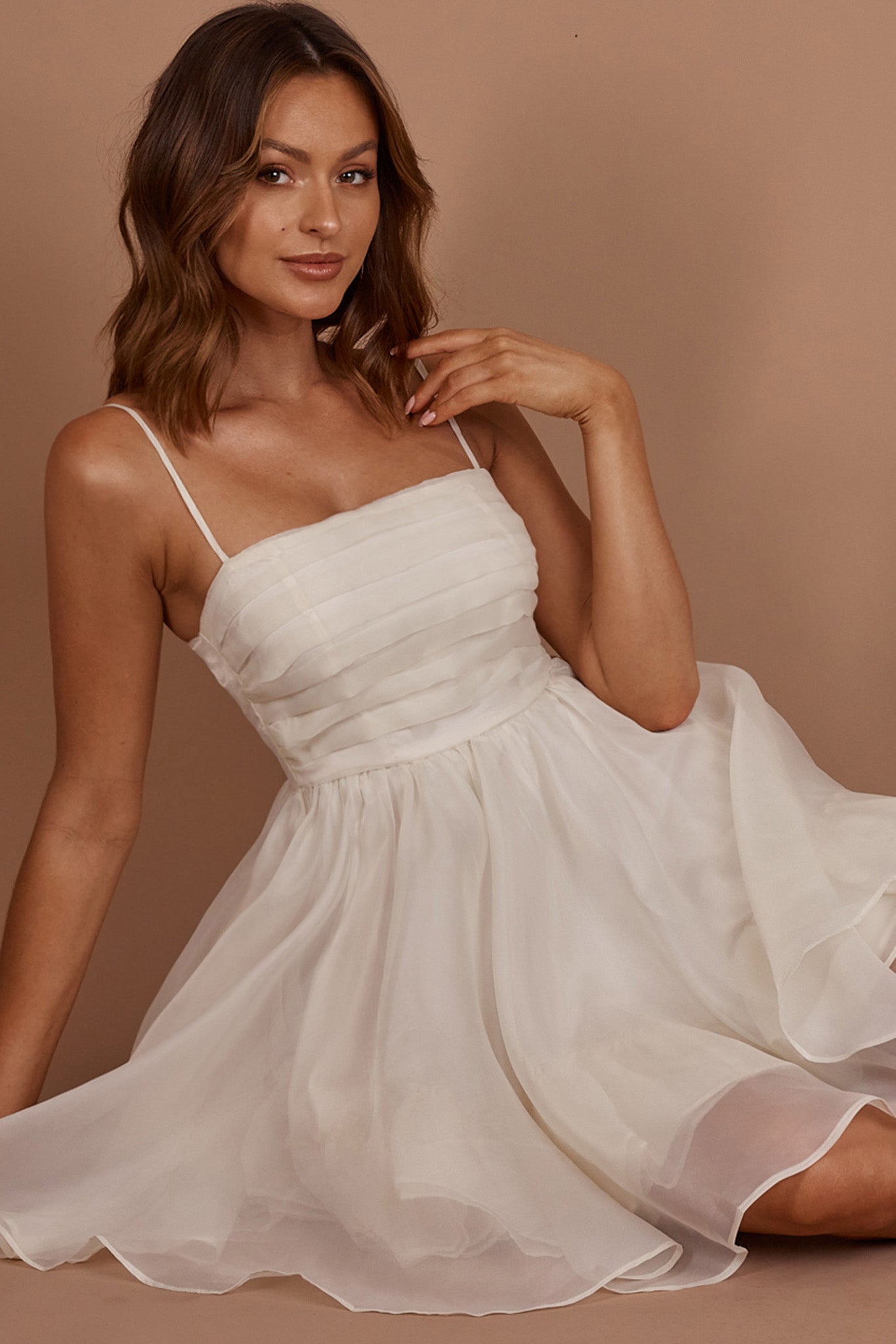 Elyse Pleated Bodice Party Dress Cream by Selfie Leslie Australia
