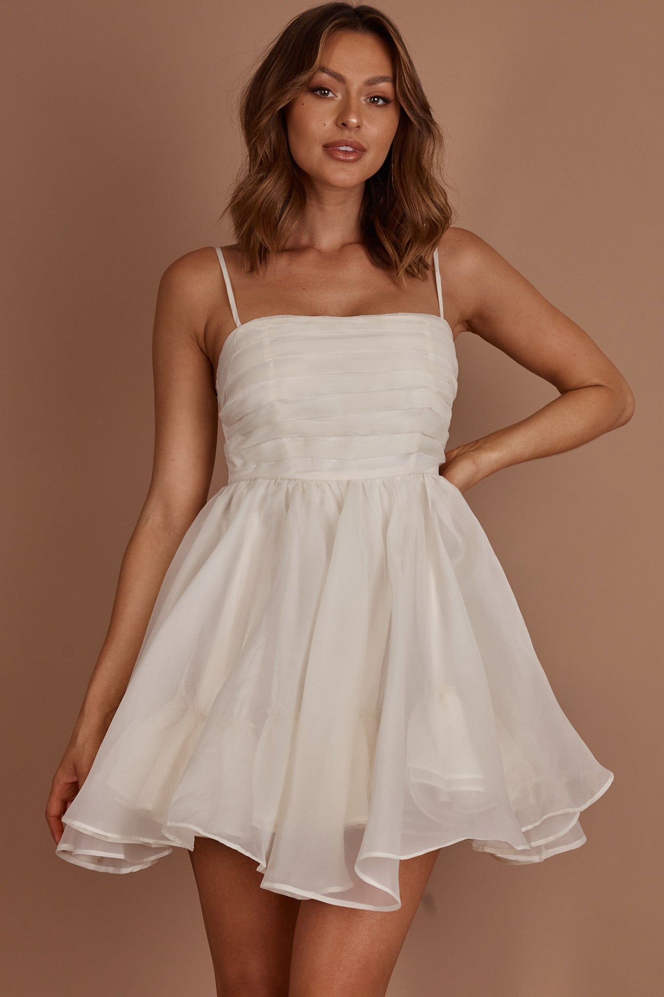 Elyse Pleated Bodice Party Dress Cream by Selfie Leslie Australia