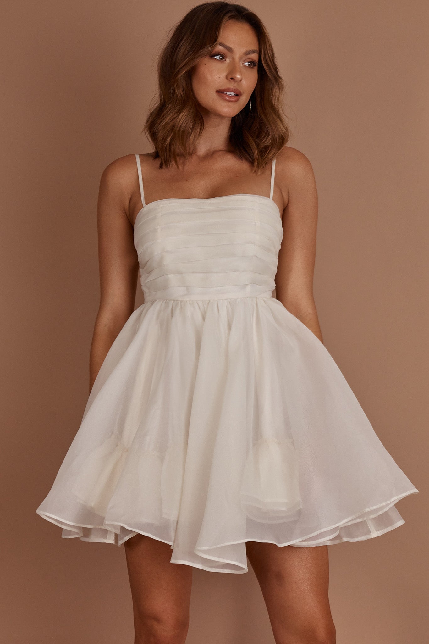 Elyse Pleated Bodice Party Dress Cream by Selfie Leslie Australia