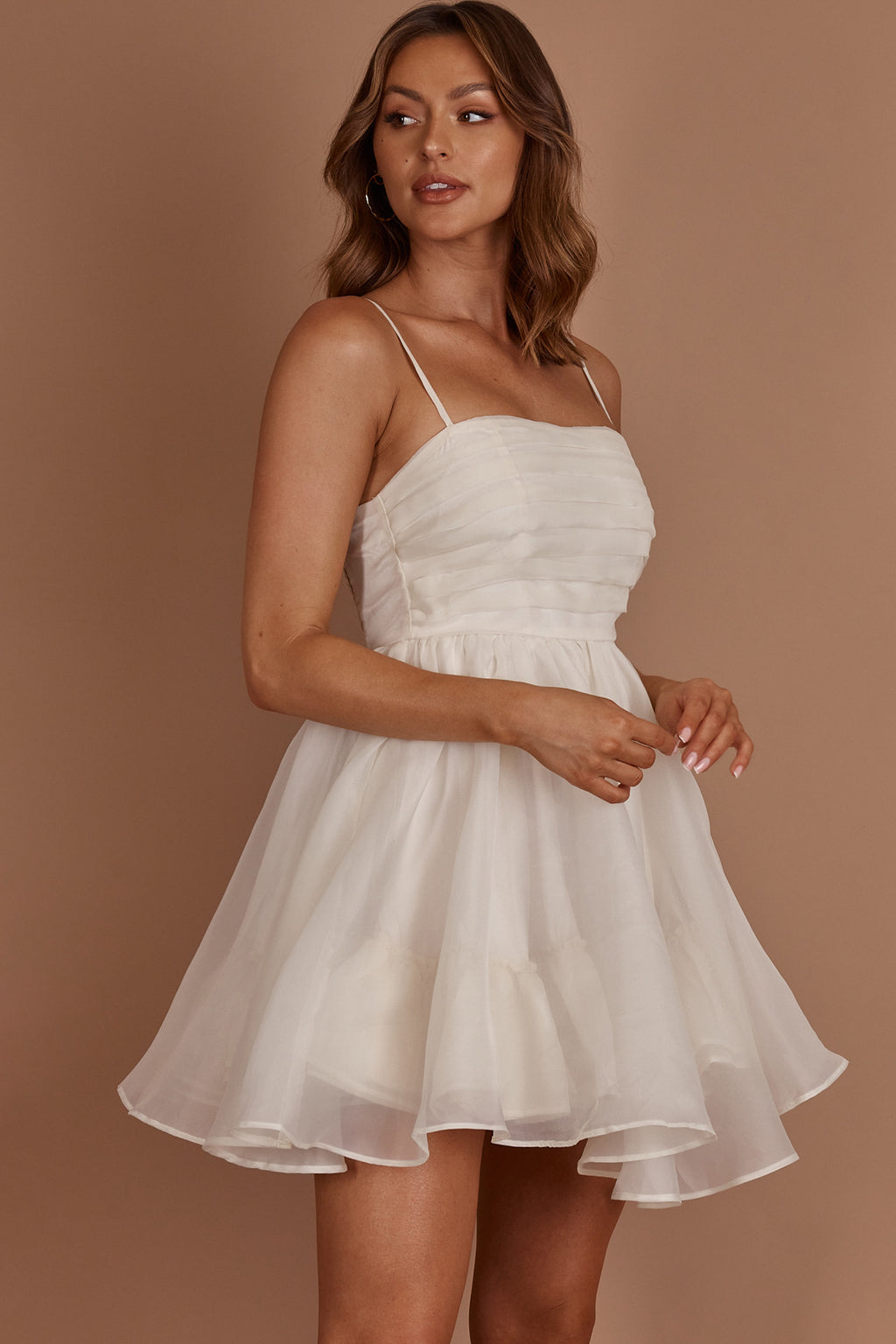 Elyse Pleated Bodice Party Dress Cream by Selfie Leslie Australia