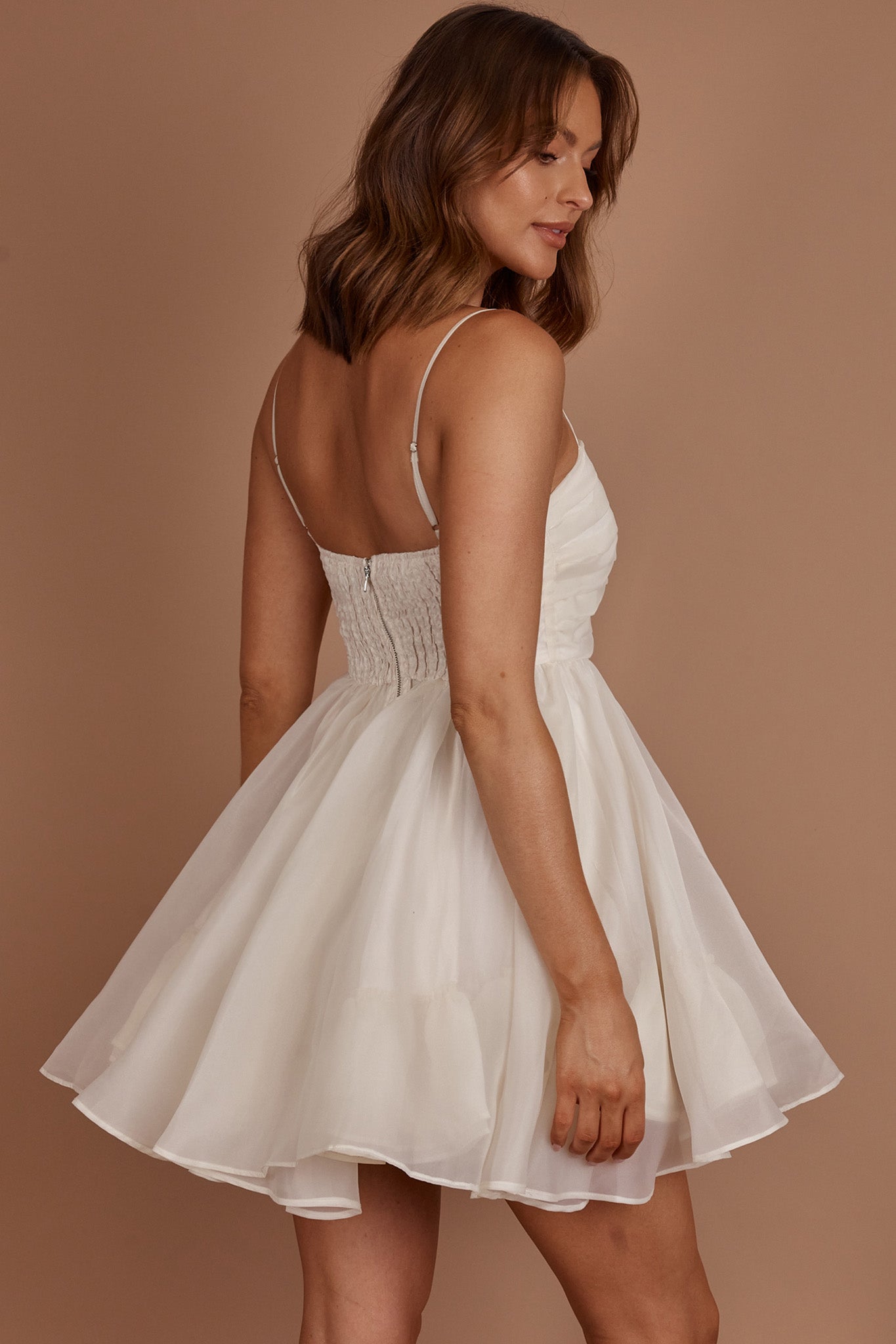 Elyse Pleated Bodice Party Dress Cream by Selfie Leslie Australia