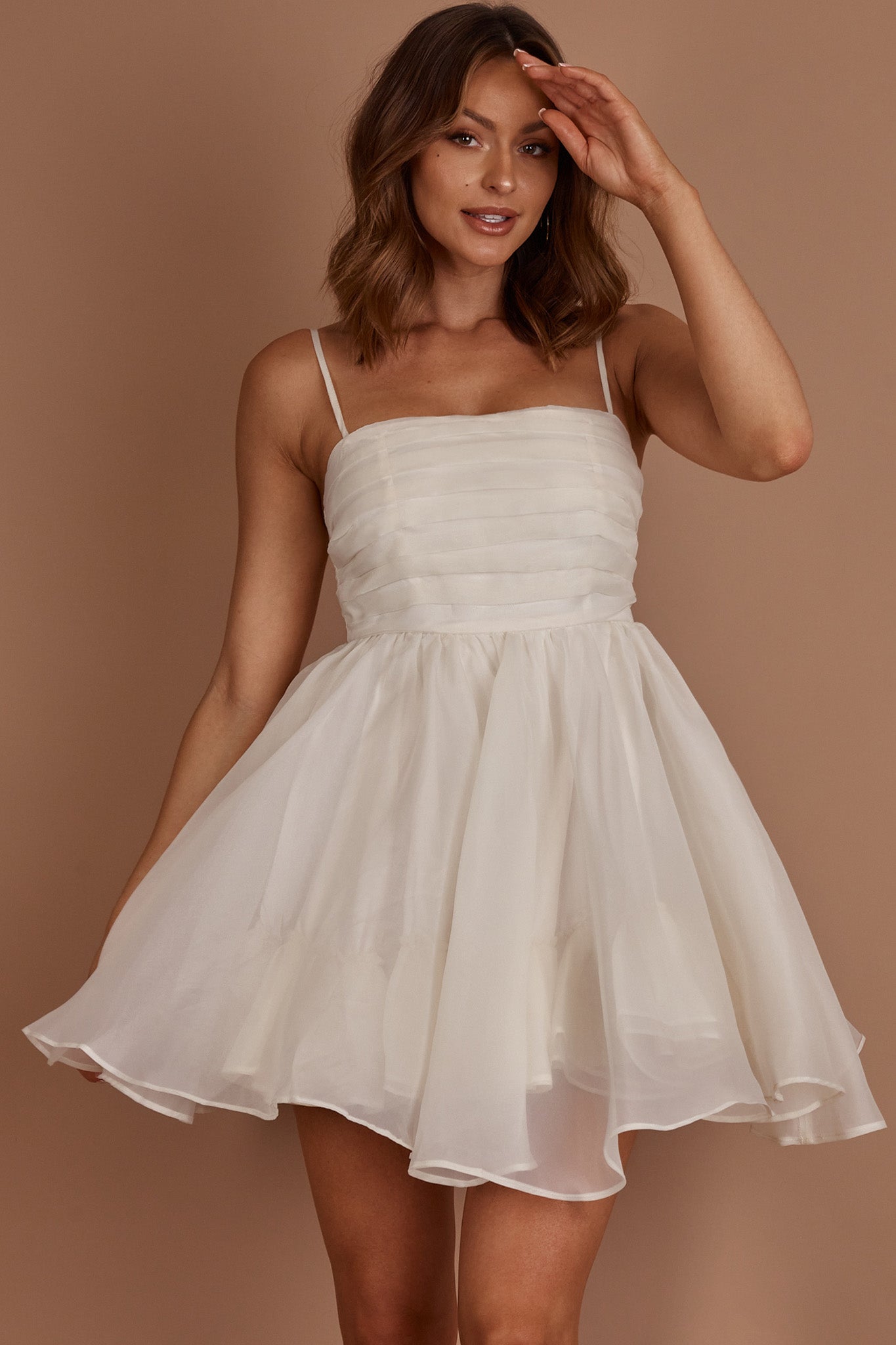 Elyse Pleated Bodice Party Dress Cream by Selfie Leslie Australia