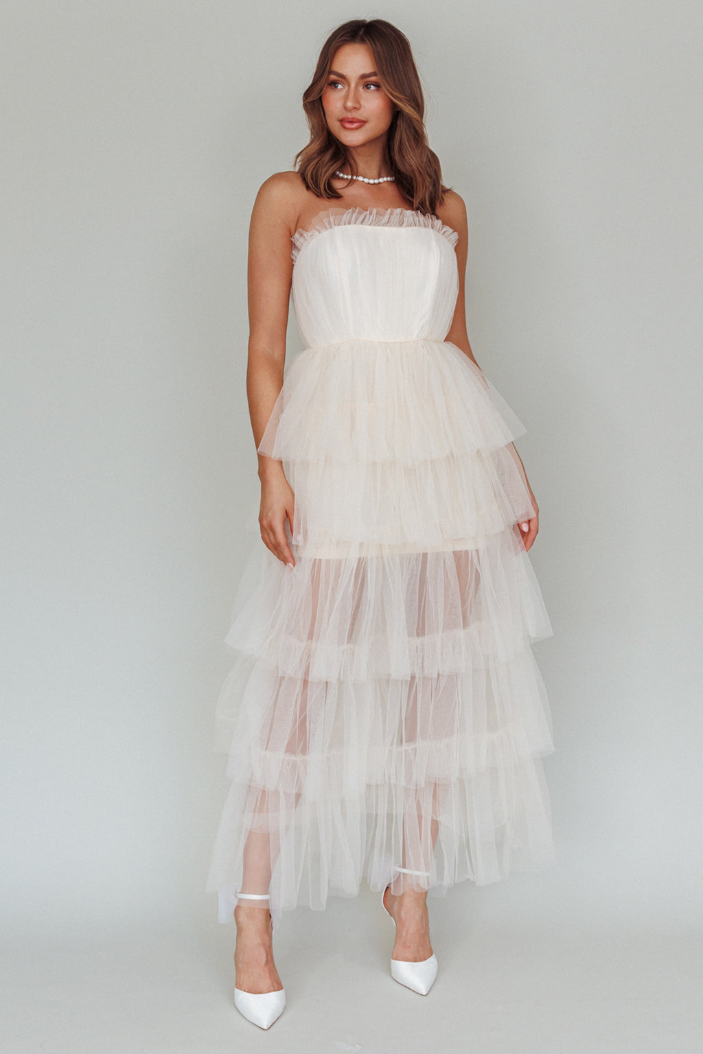 Written In The Stars Layered Tulle Maxi Dress Cream by Selfie Leslie Australia