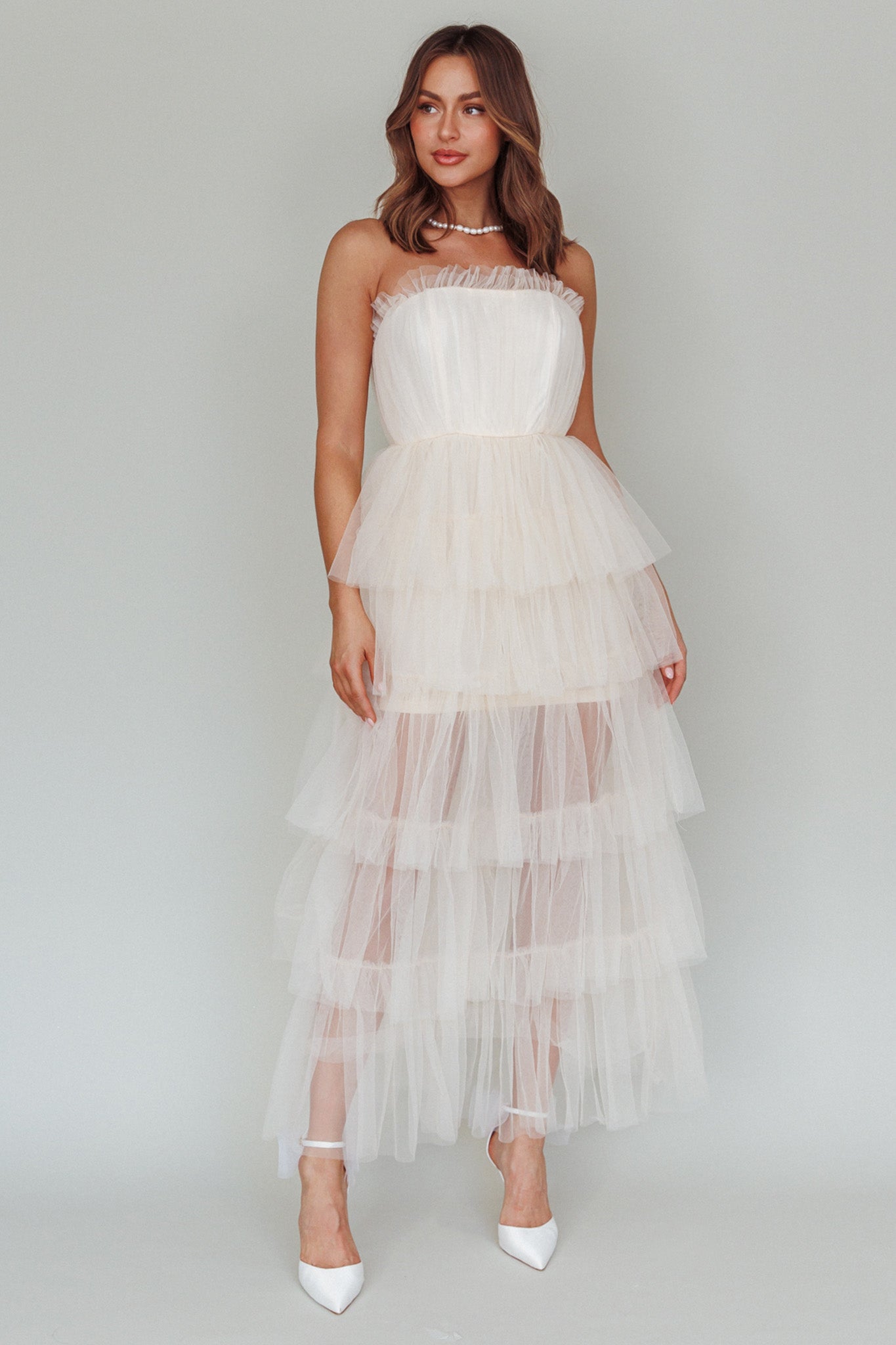 Written In The Stars Layered Tulle Maxi Dress Cream by Selfie Leslie Australia