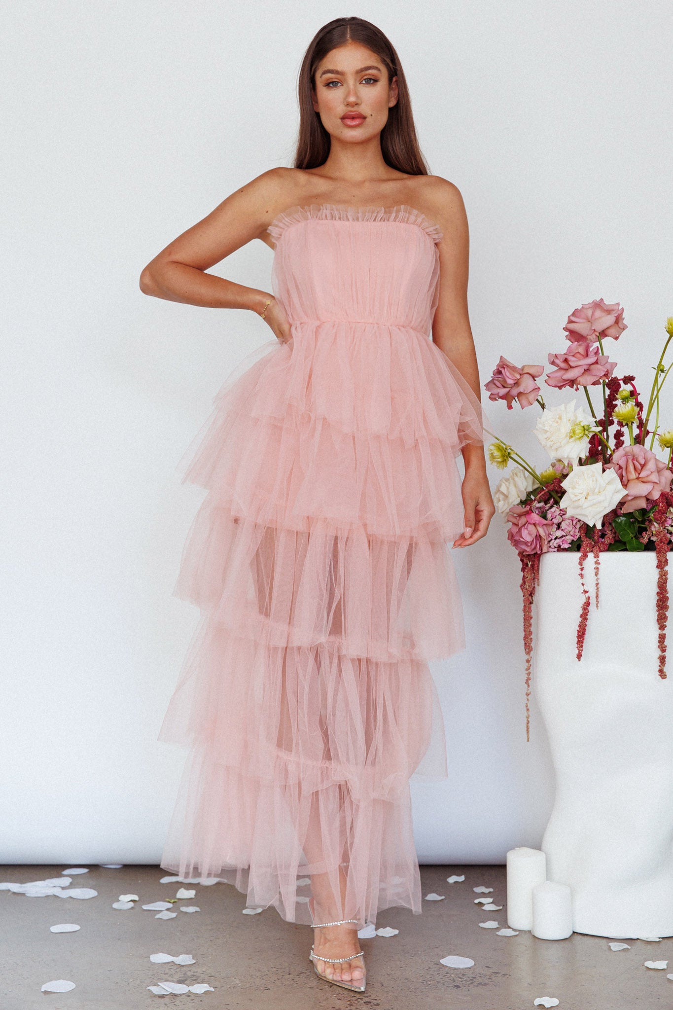 Written In The Stars Layered Tulle Maxi Dress Pink by Selfie Leslie Australia