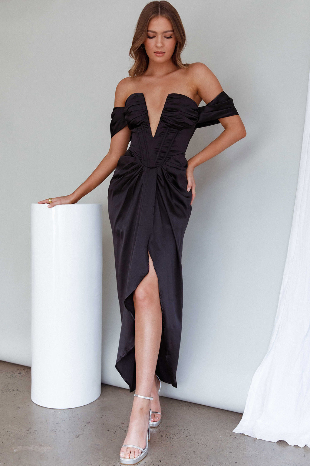 Mariesa Plunging Neckline Dress Black by Selfie Leslie Australia