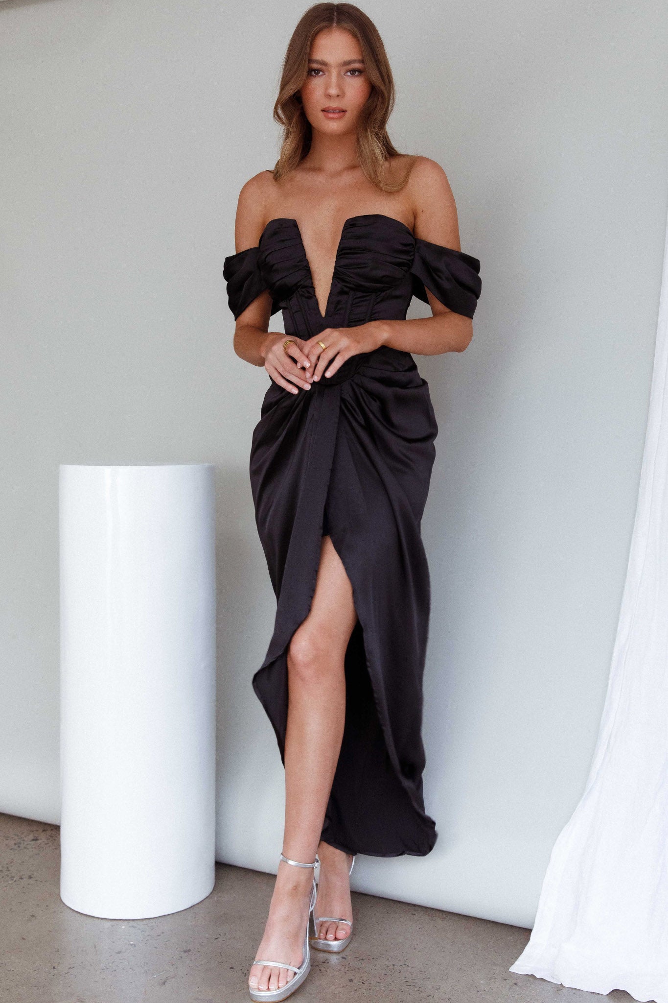Mariesa Plunging Neckline Dress Black by Selfie Leslie Australia