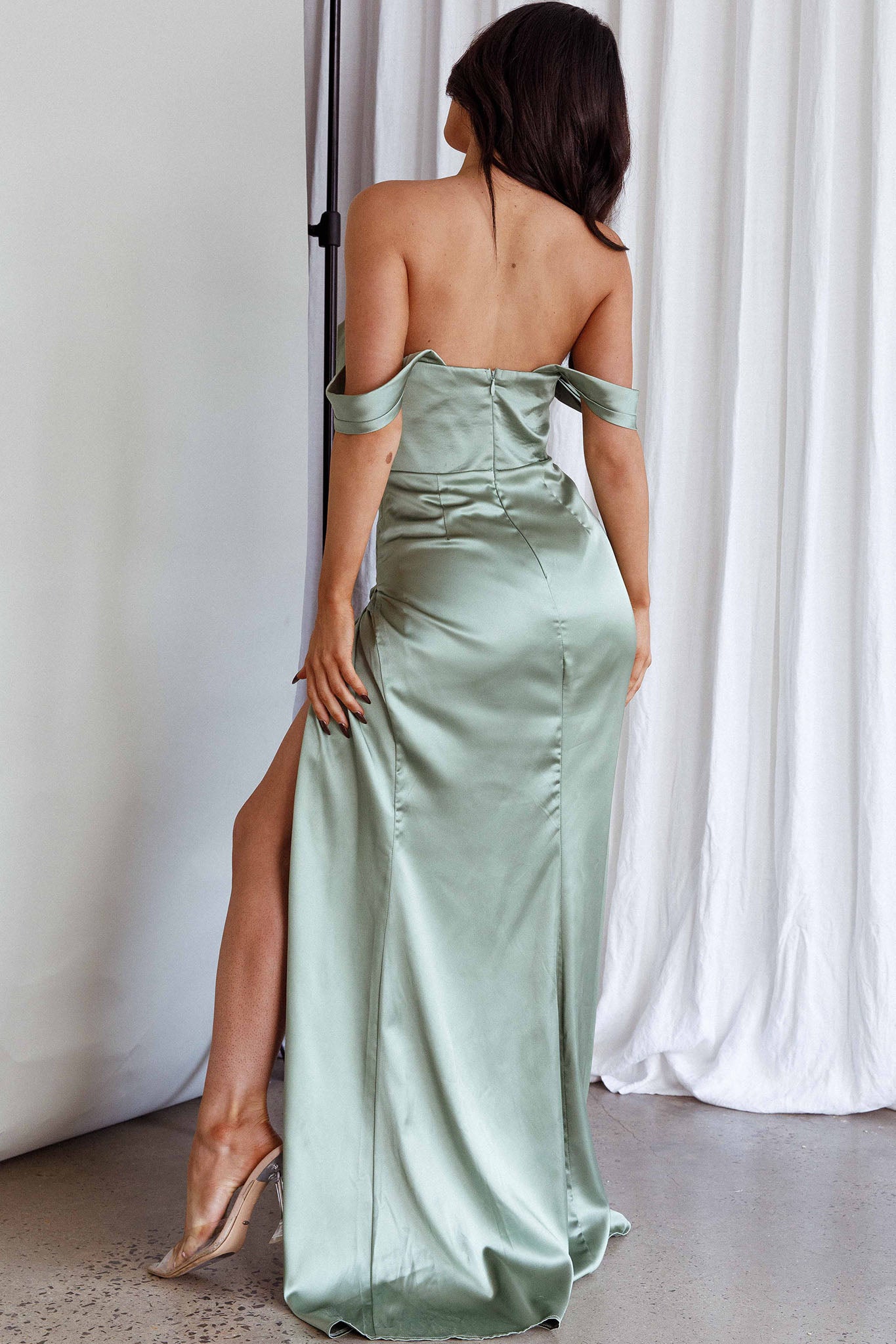 Novara Corset Bust Satin Dress Olive by Selfie Leslie Australia