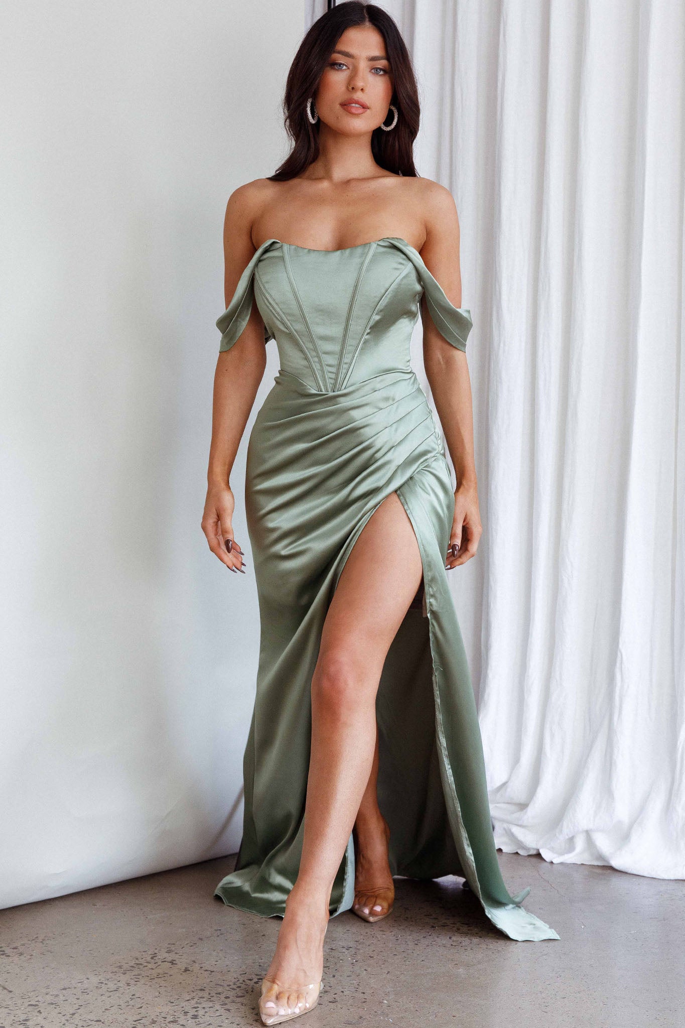 Novara Corset Bust Satin Dress Olive by Selfie Leslie Australia