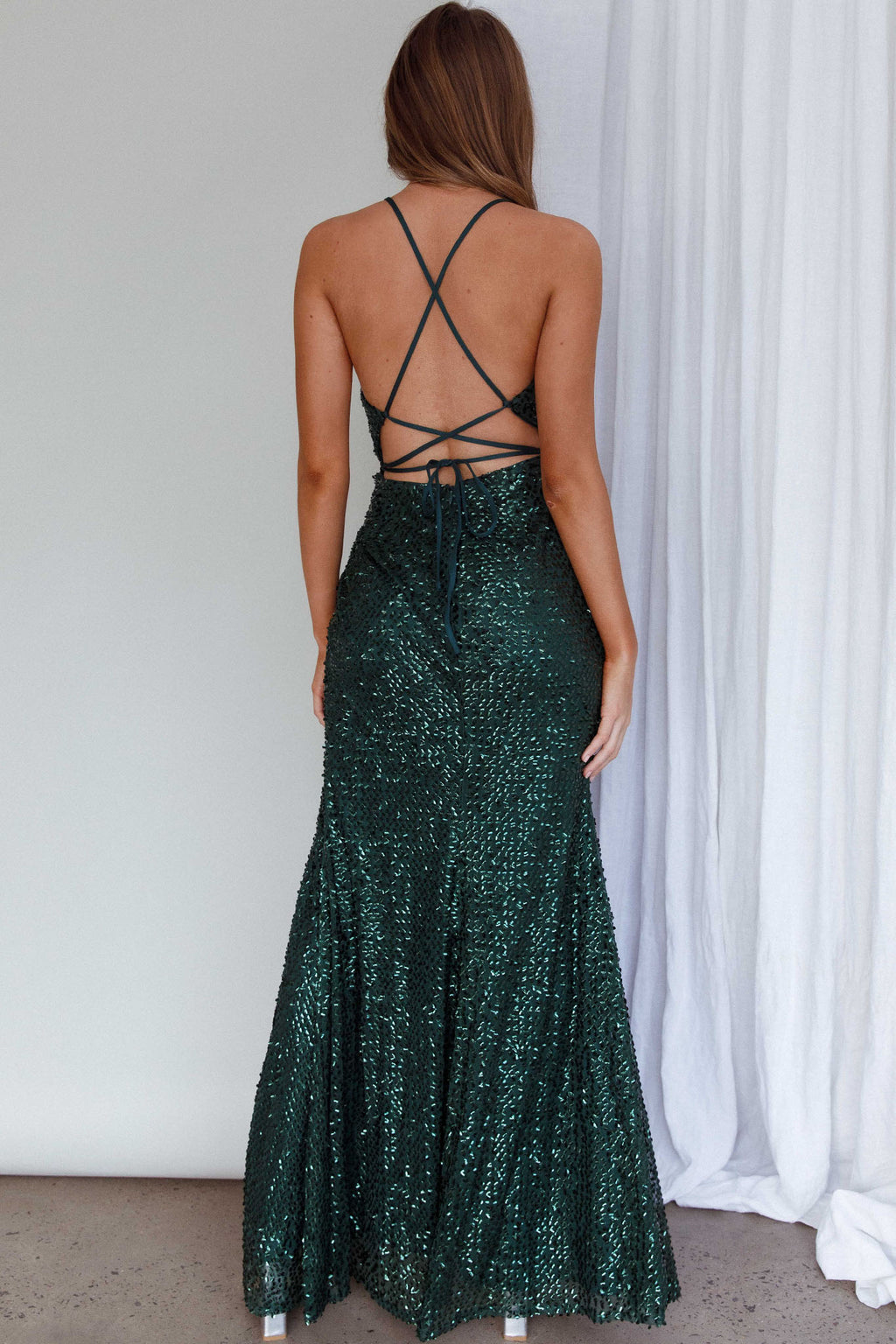 Luminosa Strappy Back Sequin Dress Emerald by Selfie Leslie Australia