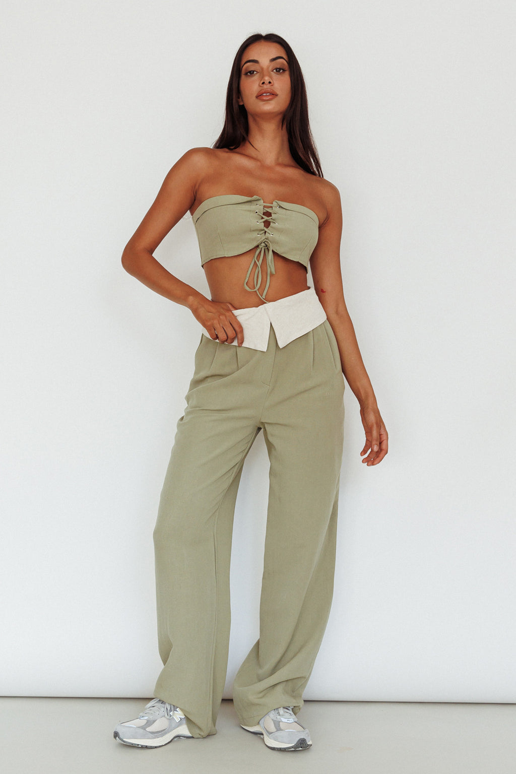 East Village Foldover Pants Sage by Selfie Leslie Australia