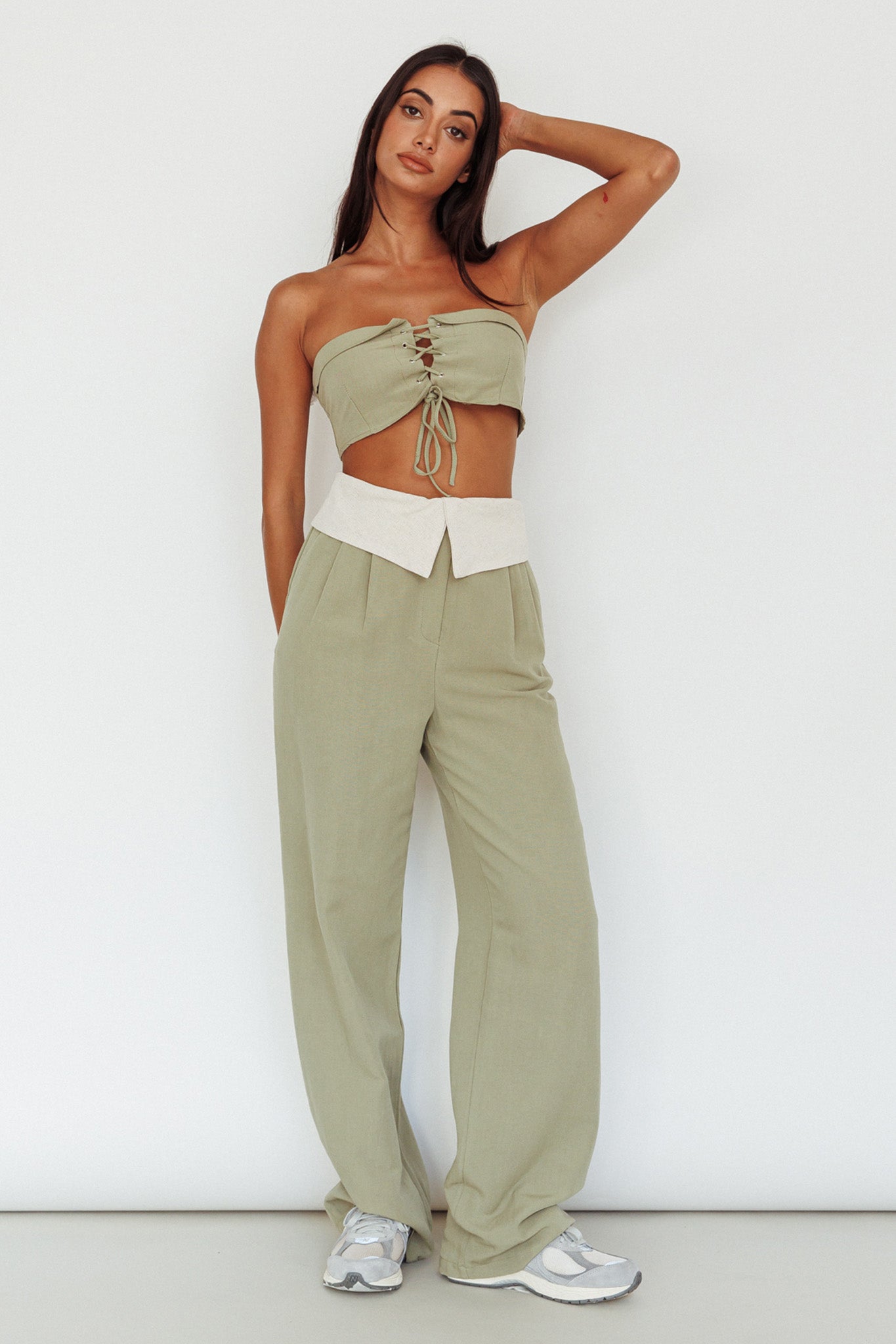 East Village Foldover Pants Sage by Selfie Leslie Australia