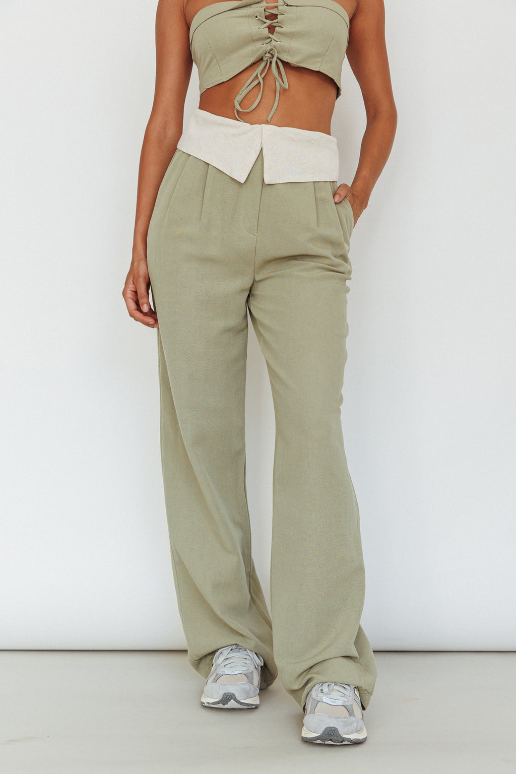 East Village Foldover Pants Sage by Selfie Leslie Australia