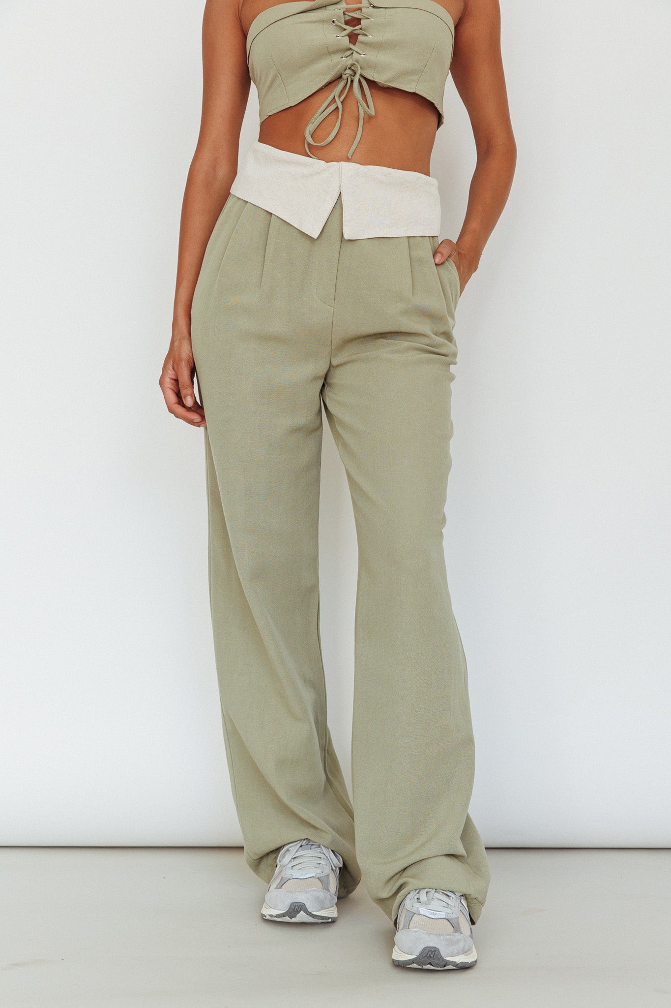East Village Foldover Pants Sage by Selfie Leslie Australia