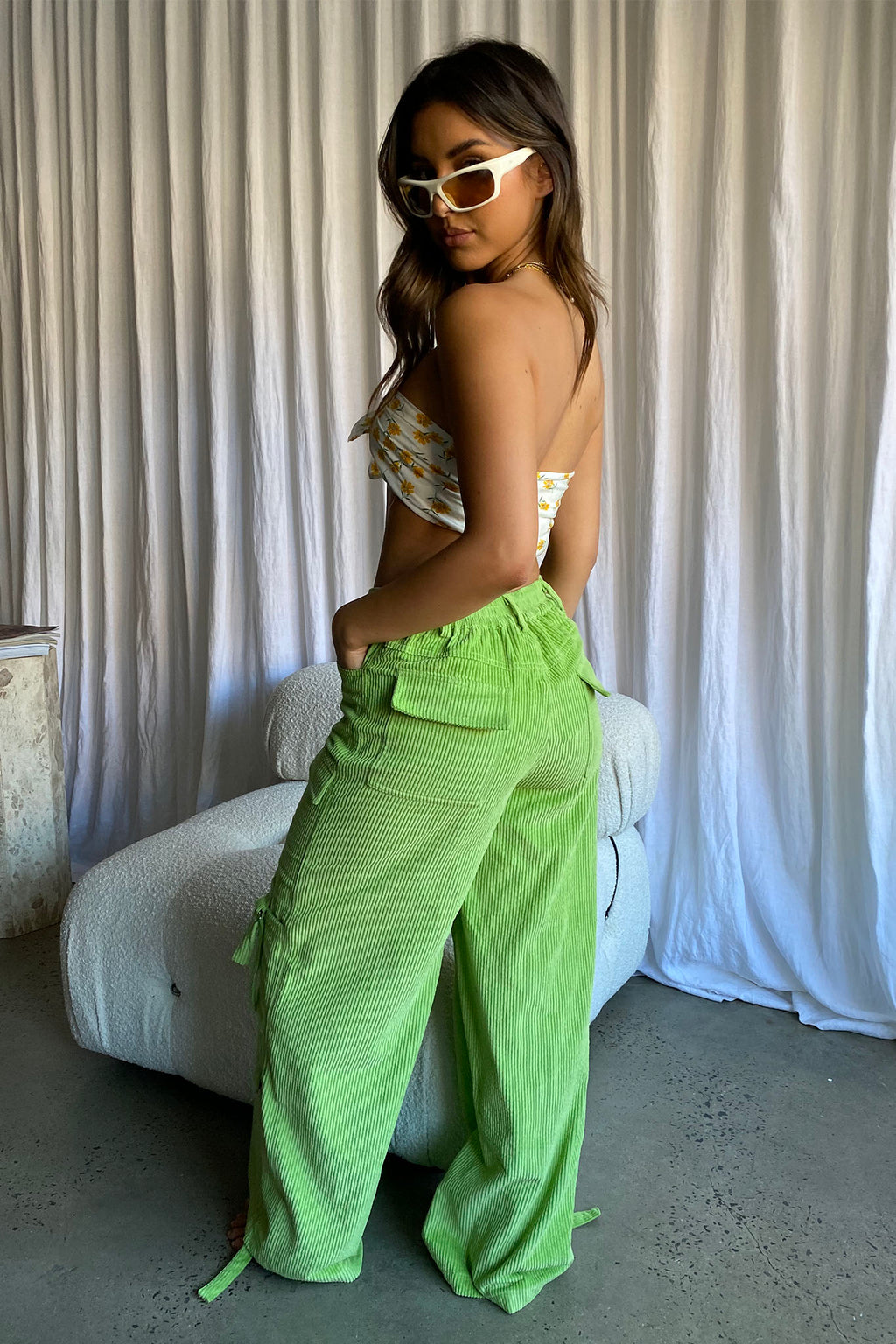 Ashlynn Corduroy Cargo Pants Lime by Selfie Leslie Australia