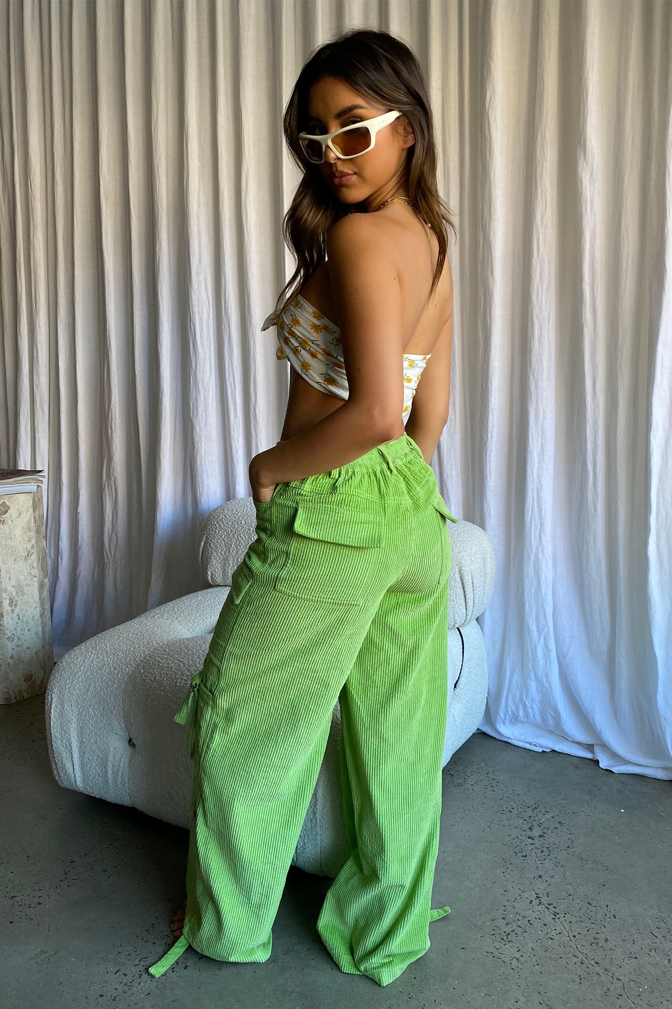 Ashlynn Corduroy Cargo Pants Lime by Selfie Leslie Australia