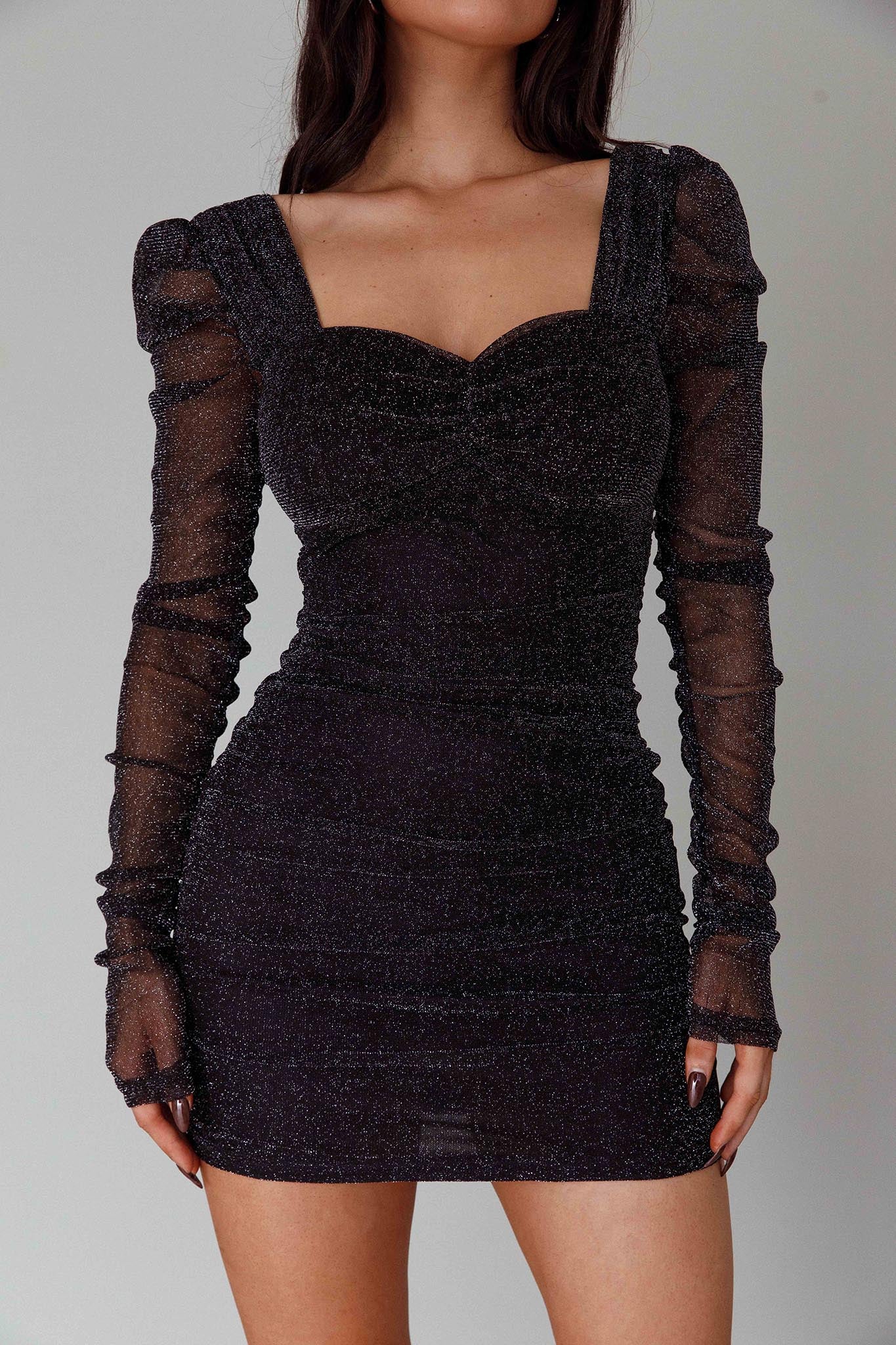 Ryah Long Sleeve Mini Dress Sparkle Black by Selfie Leslie Australia