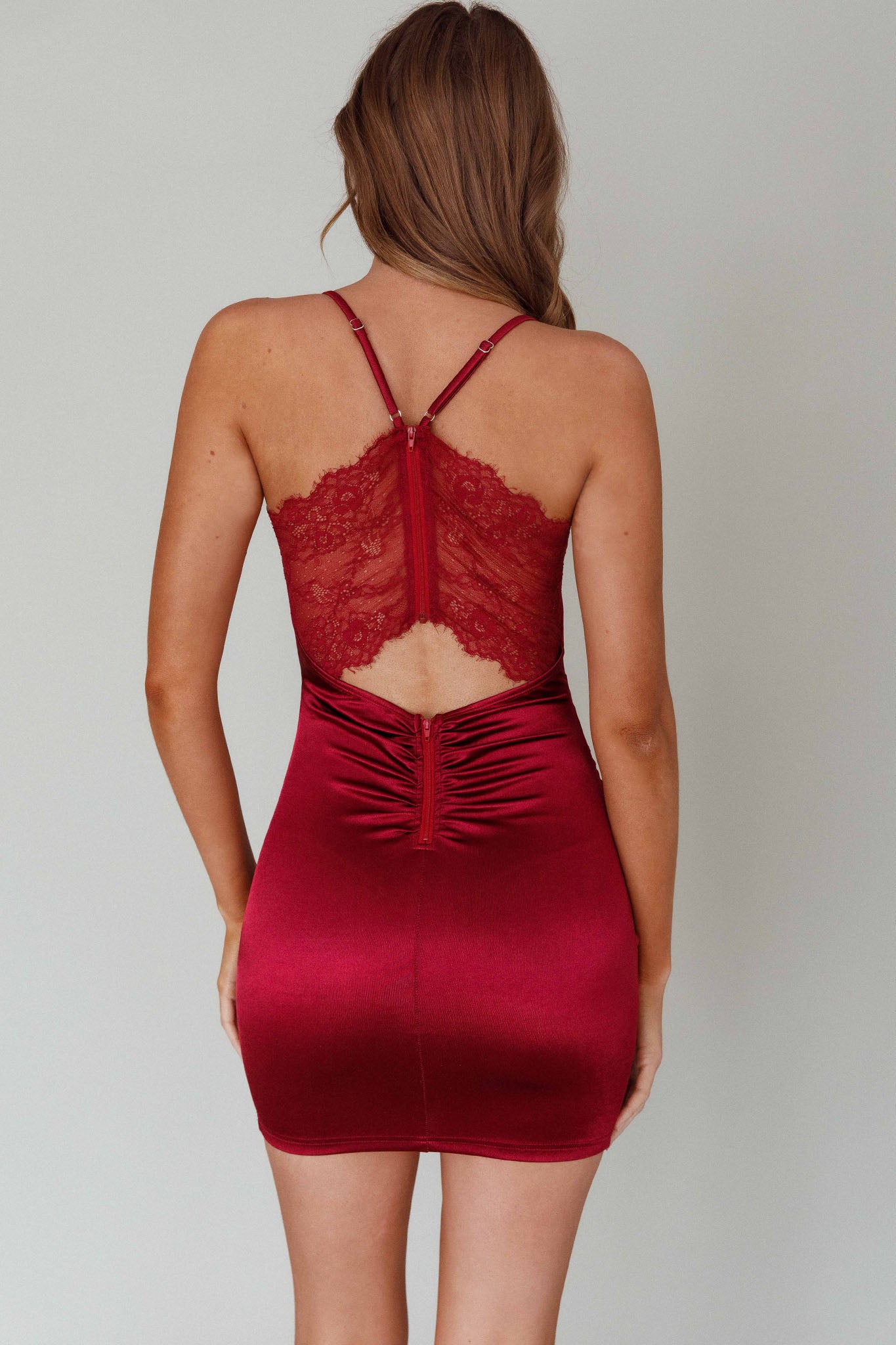 Michi Lace Back Mini Dress Burgundy by Selfie Leslie Australia