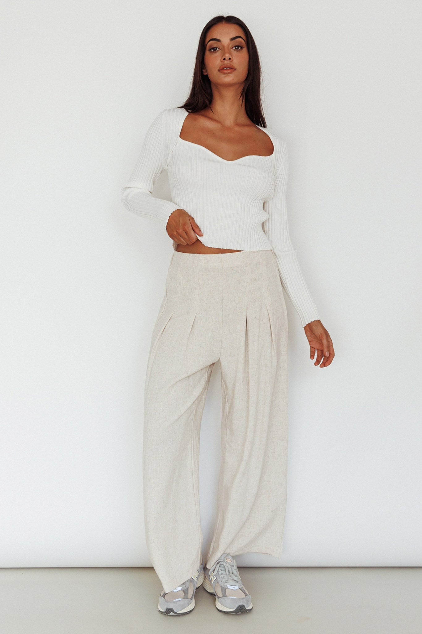 Mosey Long Sleeve Knit Top Ivory by Selfie Leslie Australia