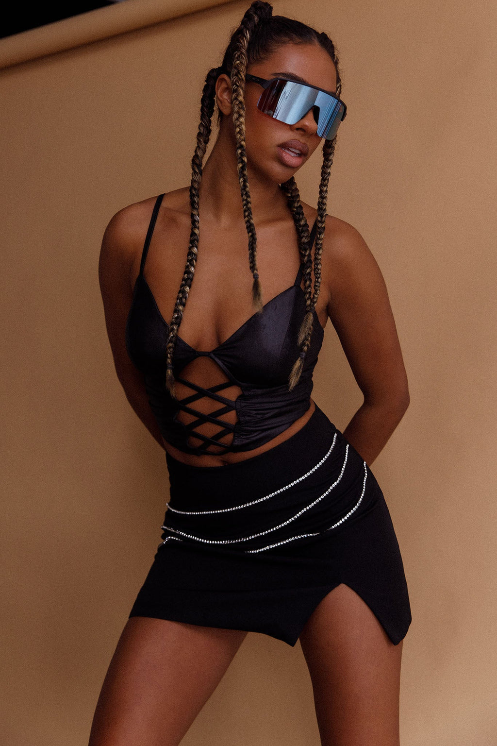 Miette Criss-Cross Crop Top Black by Selfie Leslie