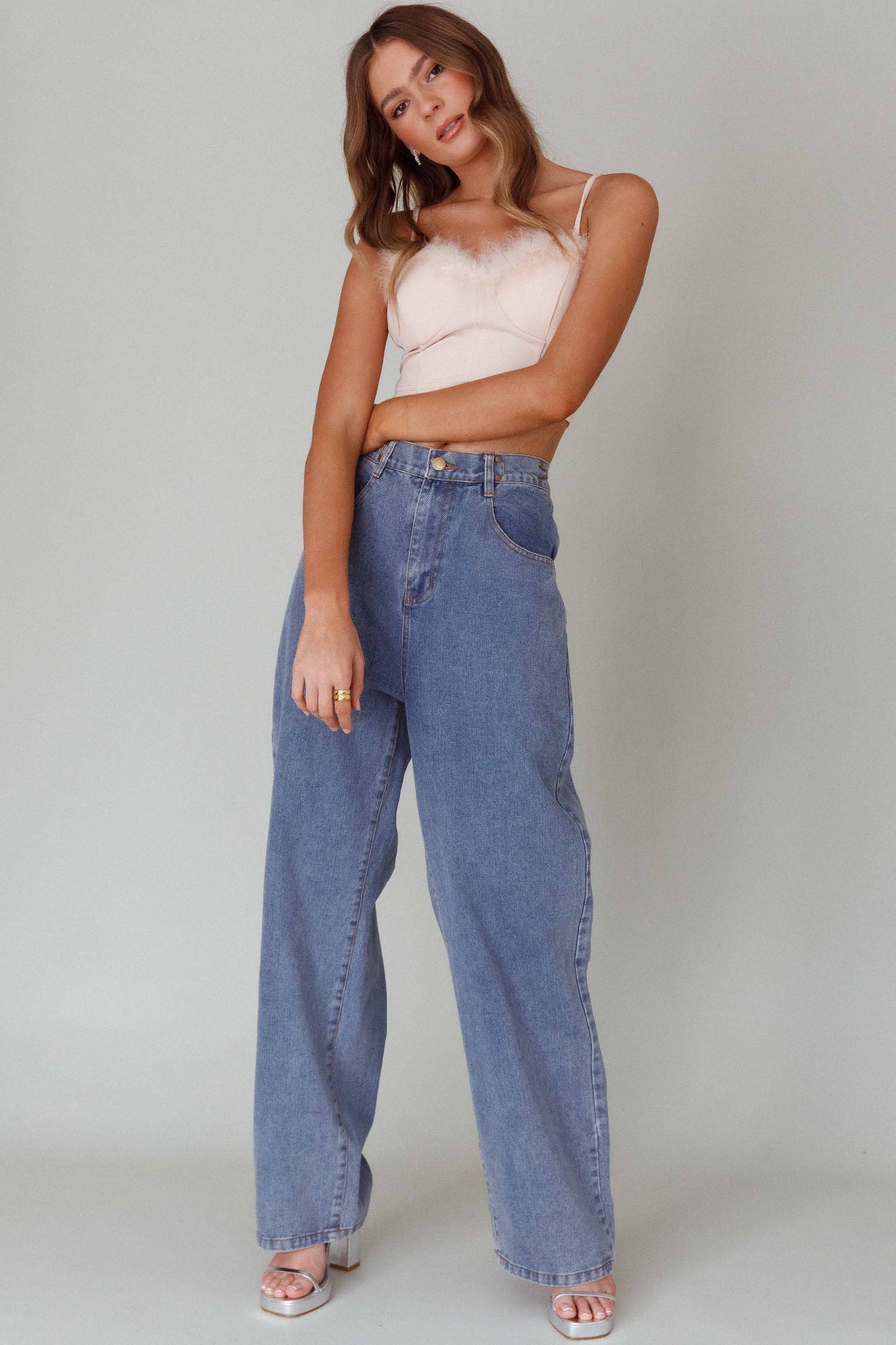 Jovi Feather-Trim Crop Top Nude by Selfie Leslie Australia