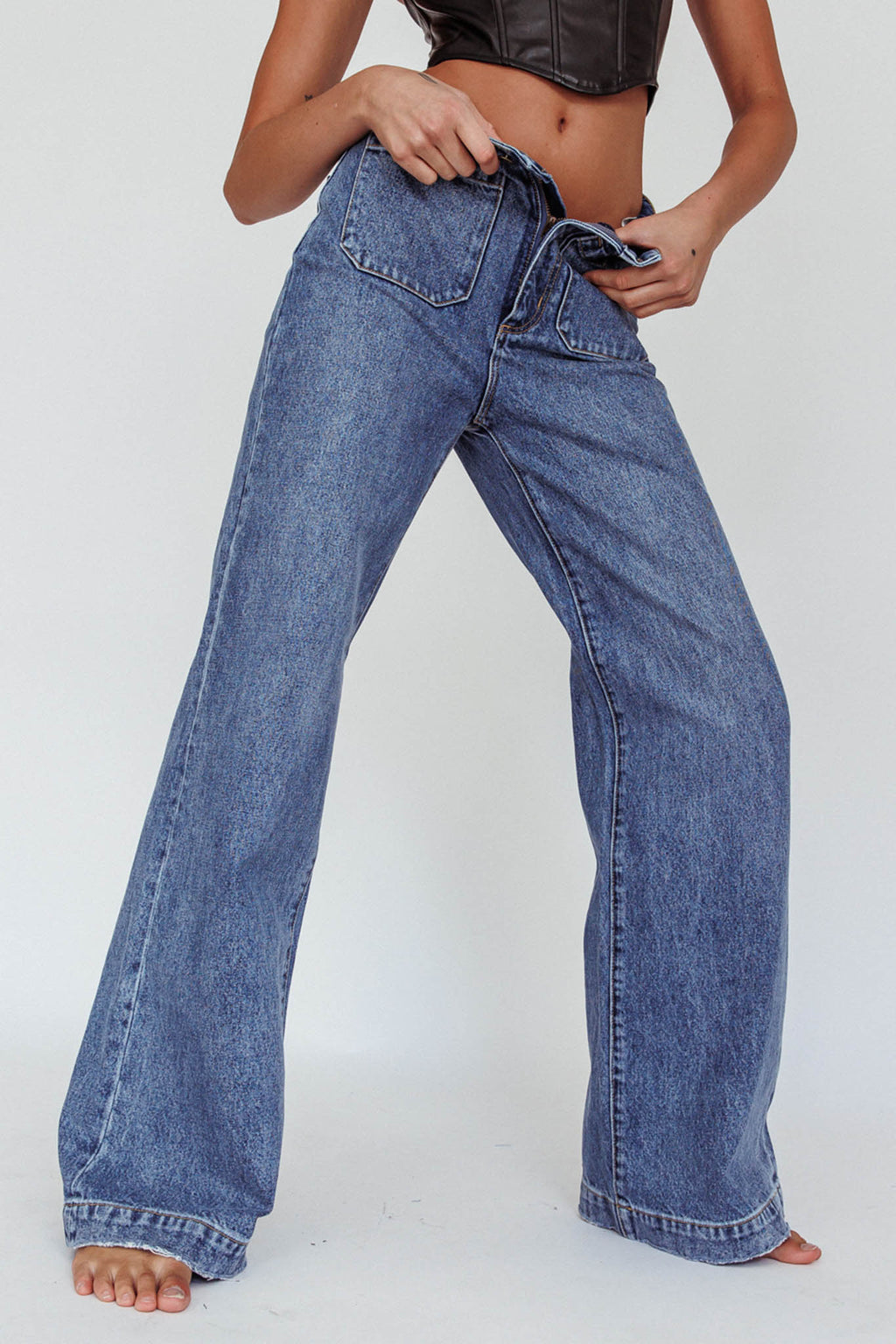 Rolla's Sailor Jean Long Janet Recycled Mid Vintage Blue by Selfie Leslie Australia