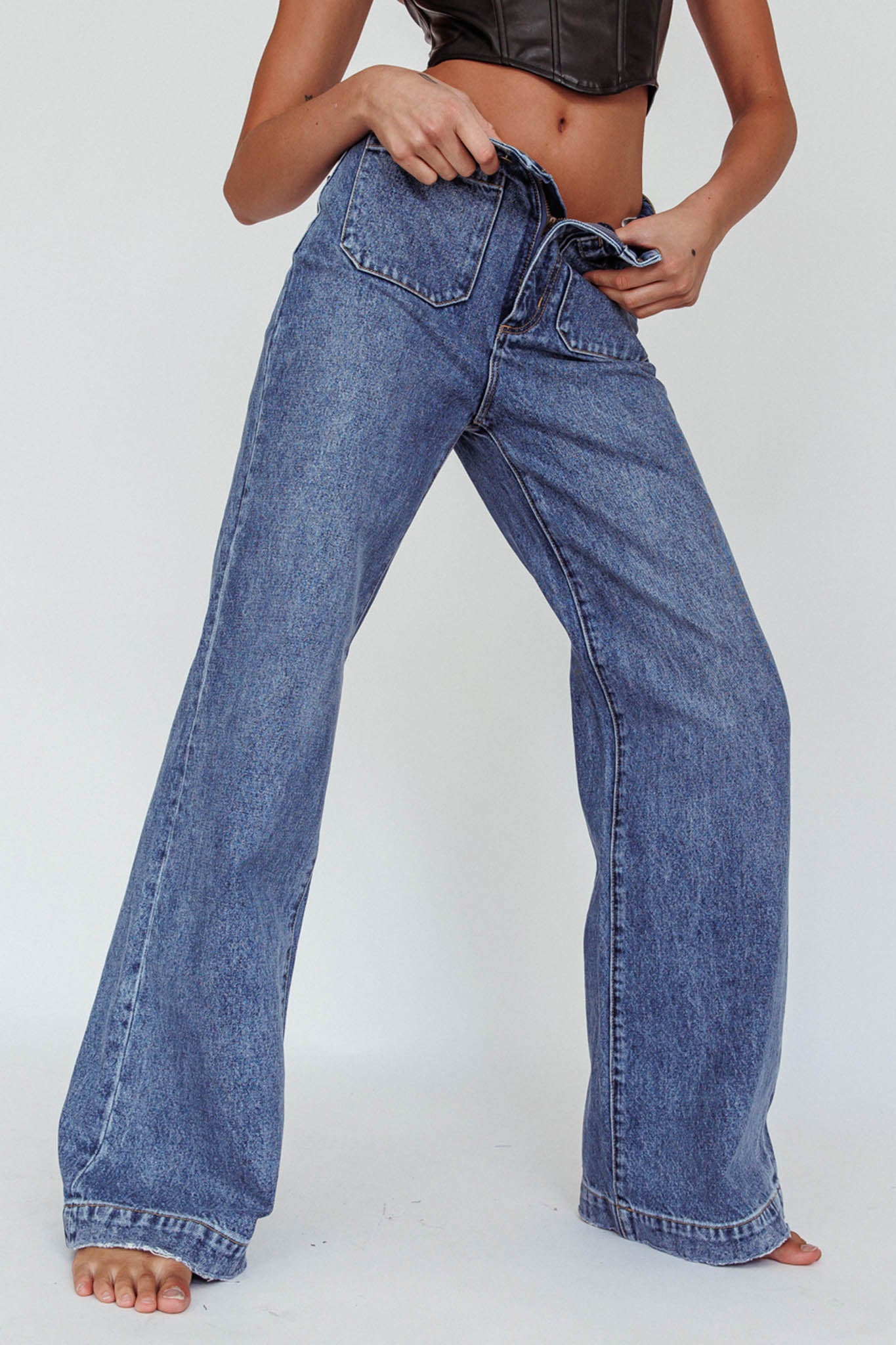 Rolla's Sailor Jean Long Janet Recycled Mid Vintage Blue by Selfie Leslie Australia