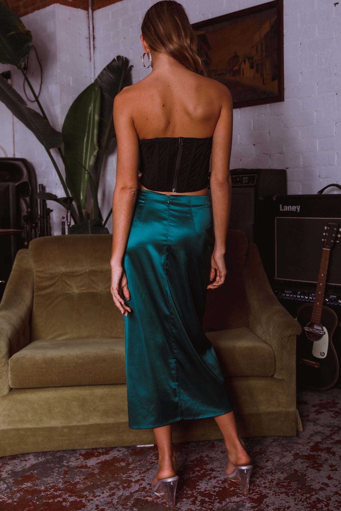 On The Money Gathered Midi Skirt Green by Selfie Leslie
